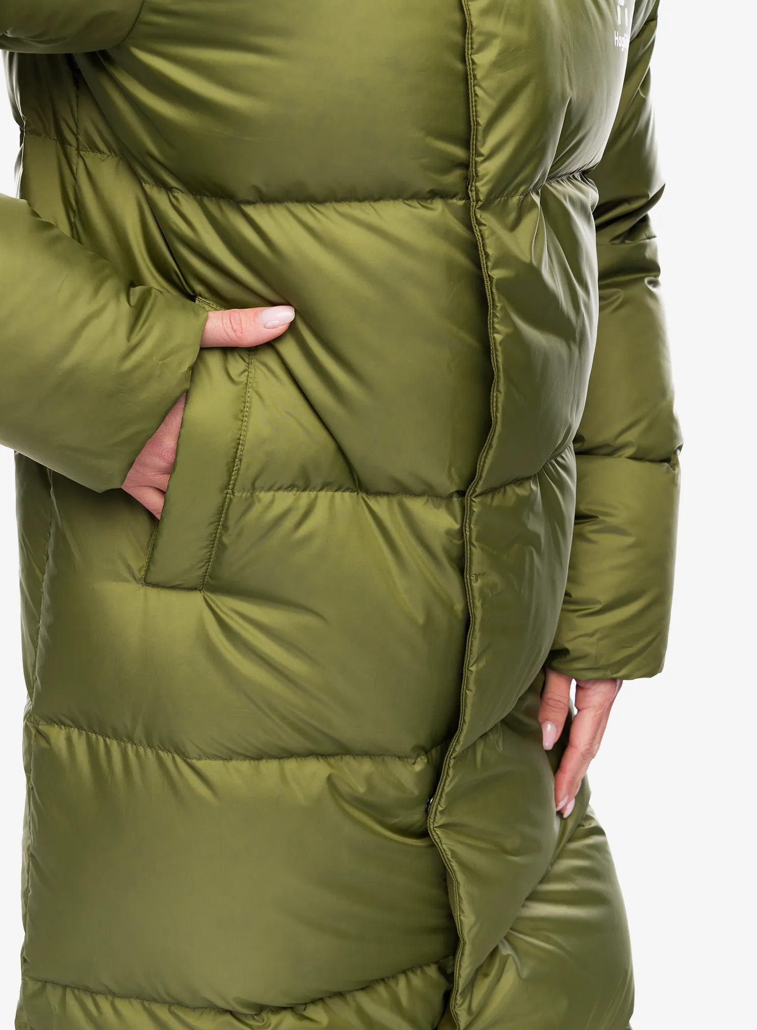 Puhast plašč Haglofs Long Down Parka - olive green