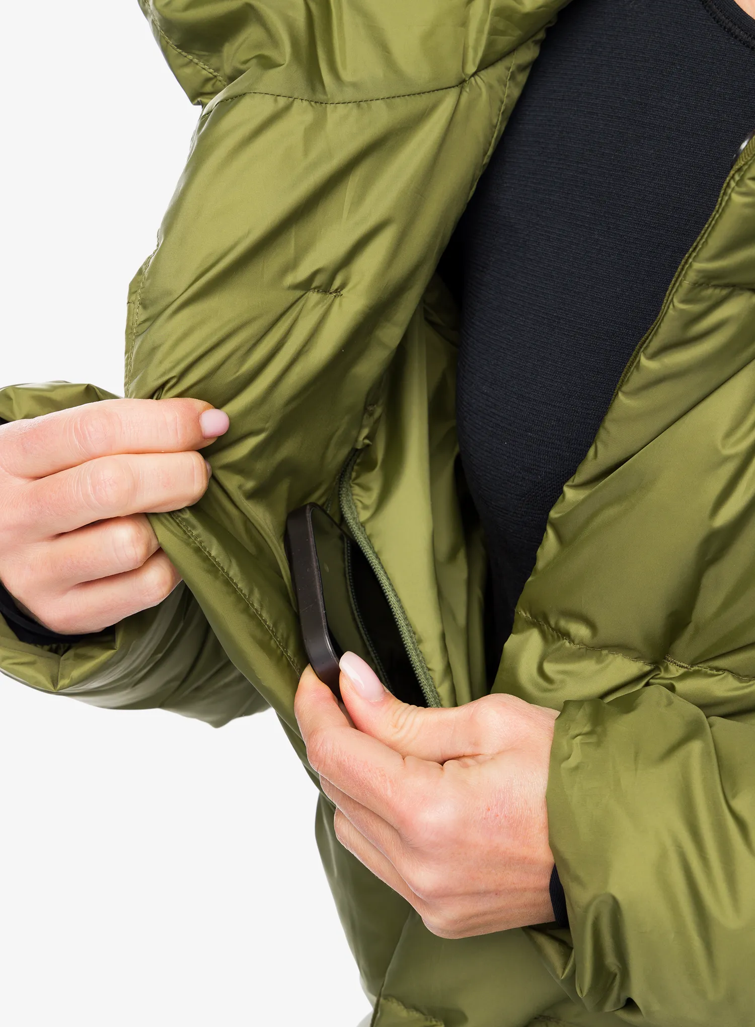 Puhast plašč Haglofs Long Down Parka - olive green