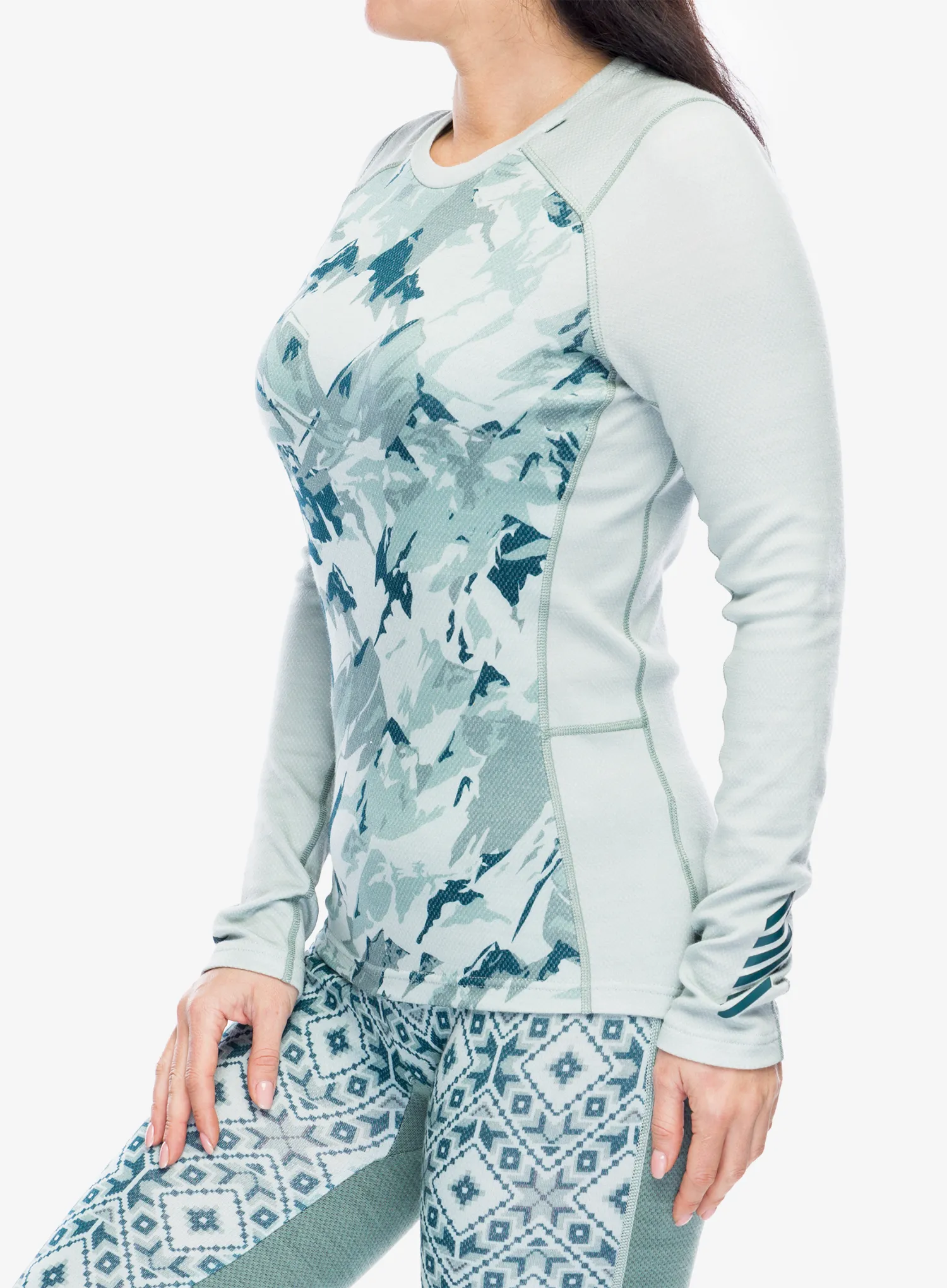 Ženska jopica Helly Hansen LIFA Merino Midweight Graphic Crew - green mist mountain camo a