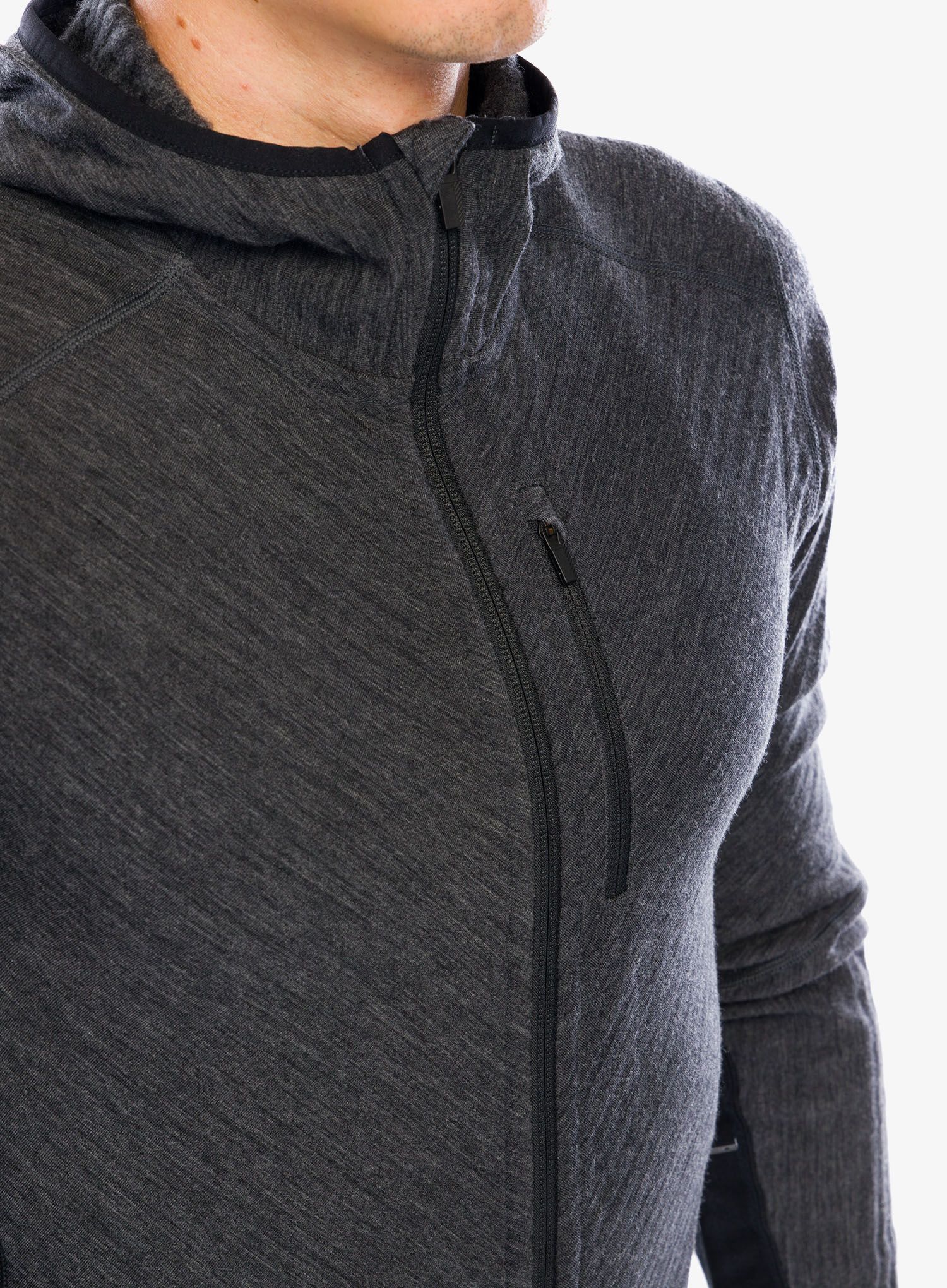Jopica s kapuco Icebreaker Descender LS Zip Hood - jet hthr/black