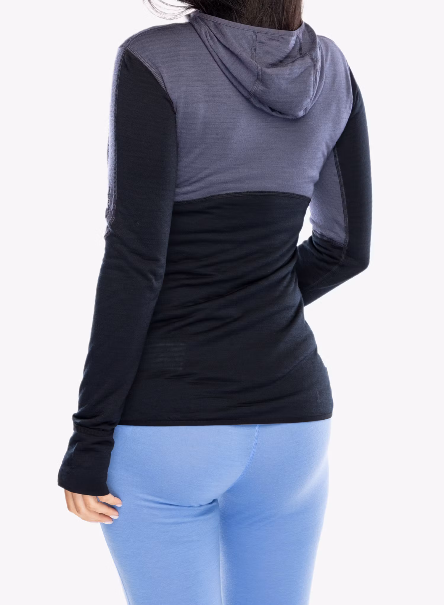 Ženska jopa s kapuco Icebreaker Merino 200 Realfleece Descender LS Zip Hoodie - graphite/black/cb
