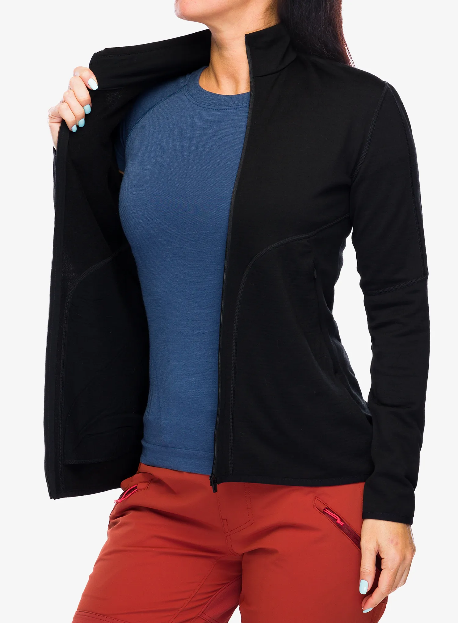 Ženska jopica z zadrgo Icebreaker Merino 560 Realfleece Elemental II LS Zip - black