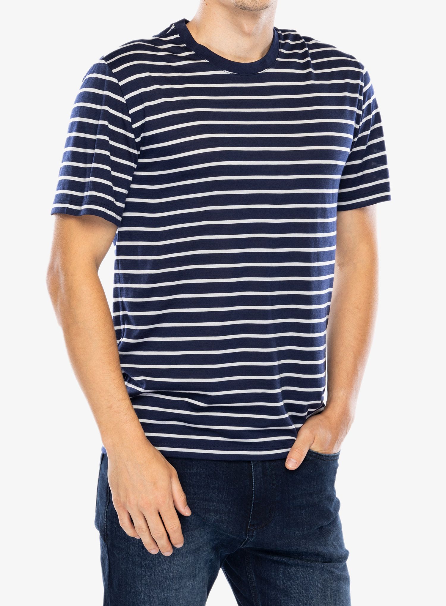 Merino majica Icebreaker Merino Drayden SS Tee Stripe - midnight navy/snow/s