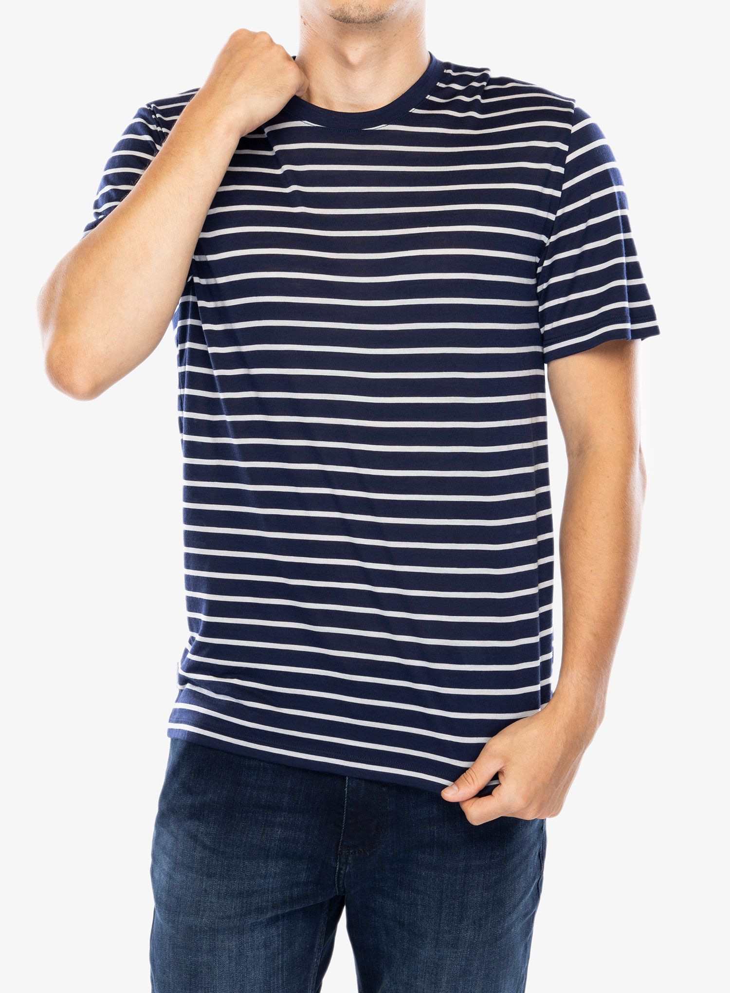 Merino majica Icebreaker Merino Drayden SS Tee Stripe - midnight navy/snow/s