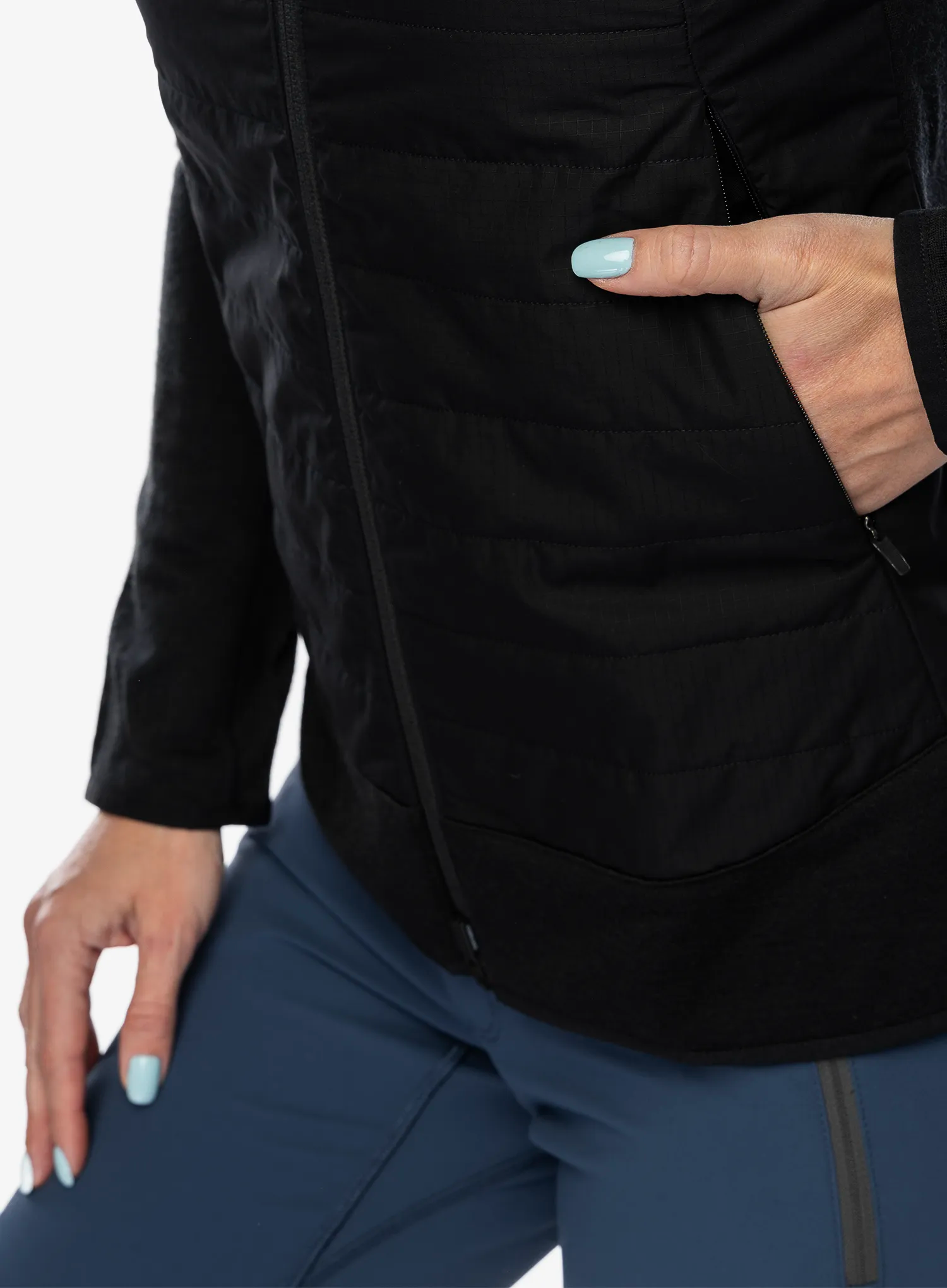 Ženska hibridna jakna Icebreaker Merino Quantum Hybrid LS Zip Hoodie - black