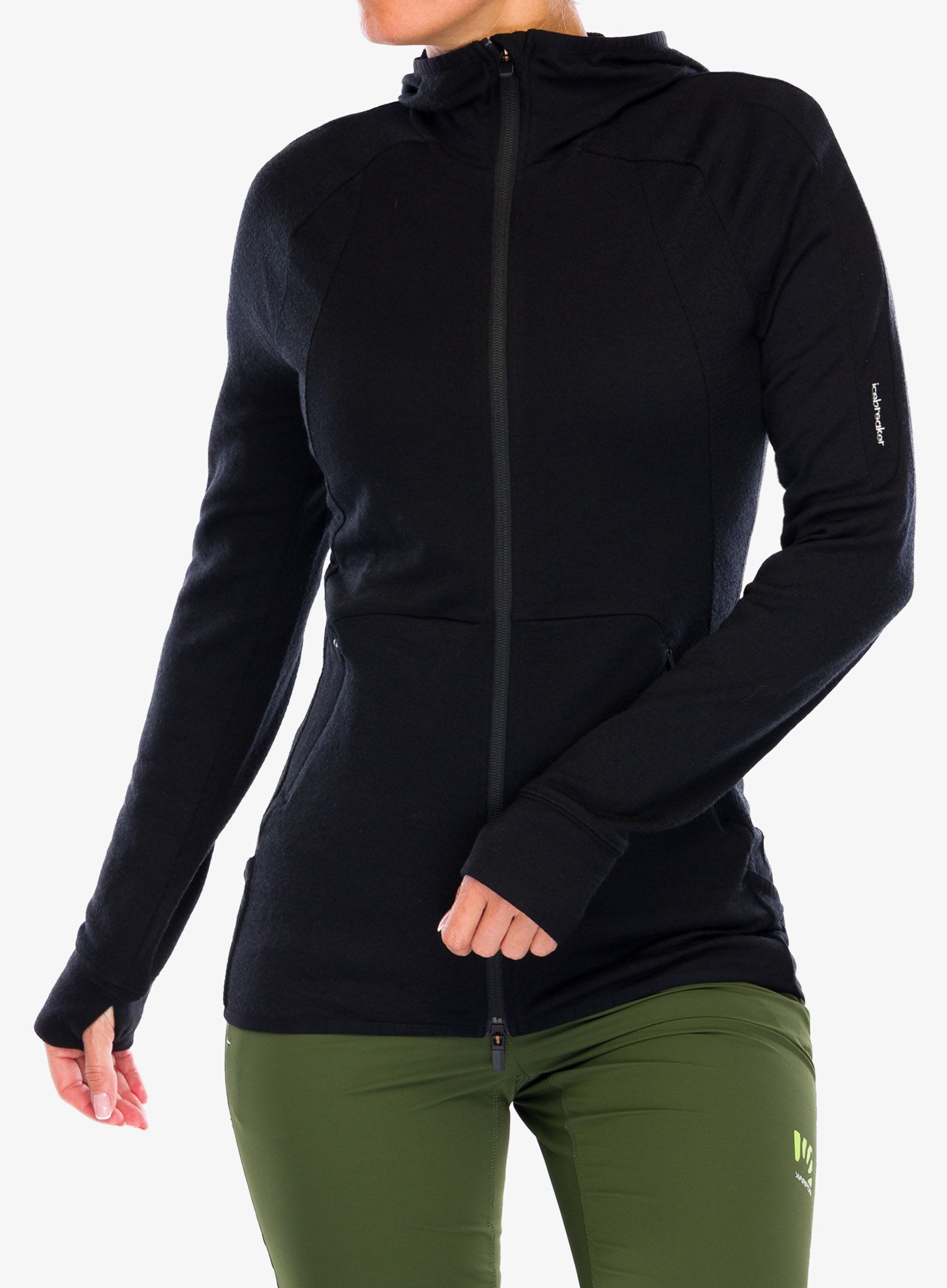 Ženska jopica Icebreaker ZoneKnit LS Zip Hoodie - black