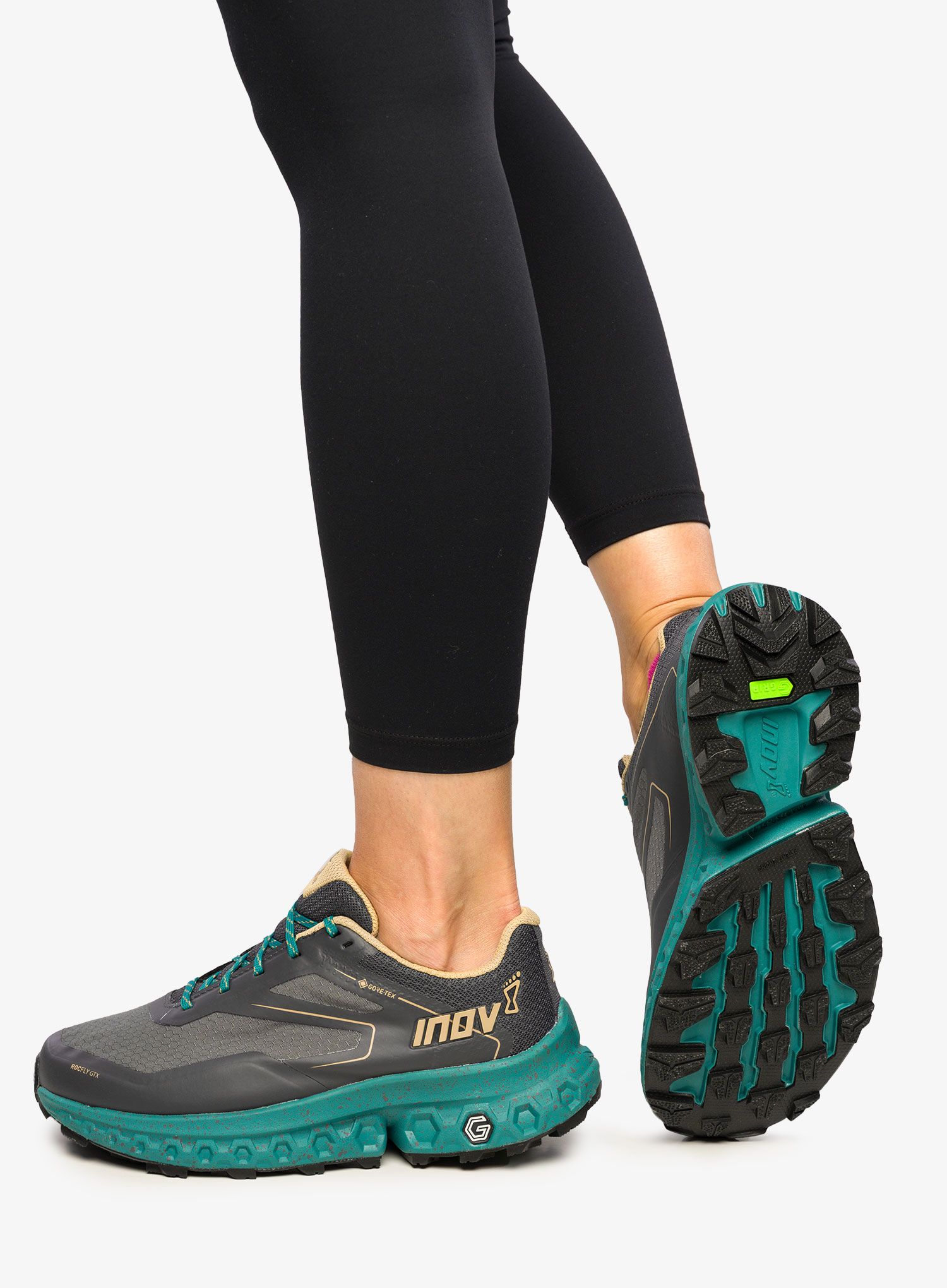 Ženski pohodniški čevlji Inov-8 RocFly G 350 GTX - slate/teal/sand