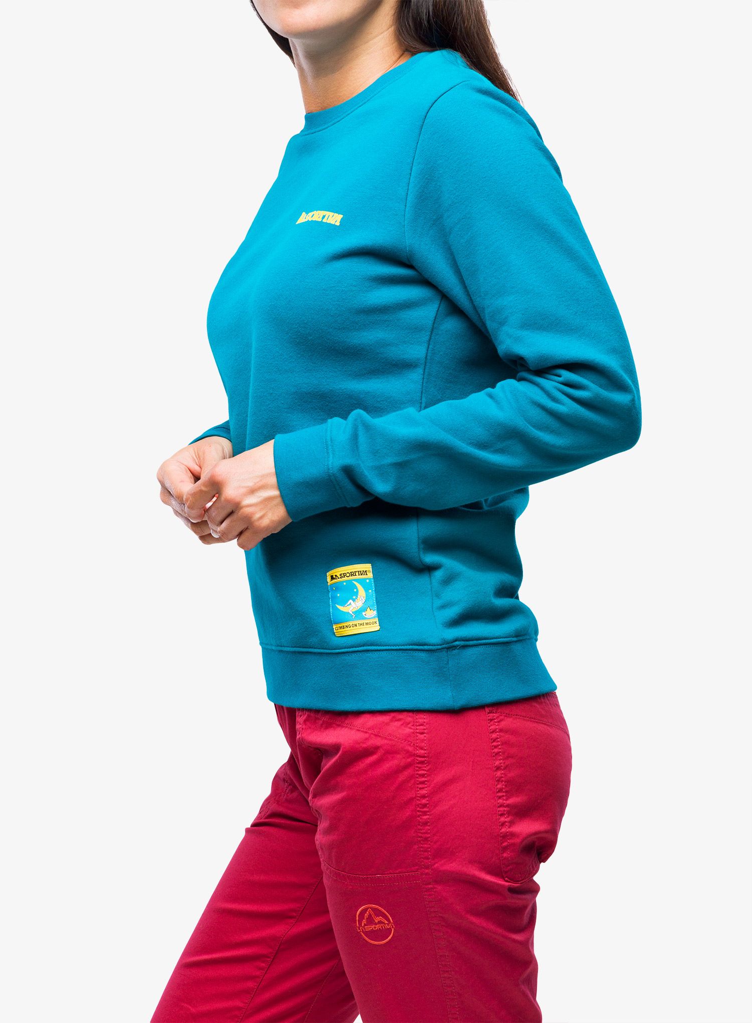 Ženska plezalna jopa La Sportiva Climbing on the Moon Sweatshirt - turchese/giallo