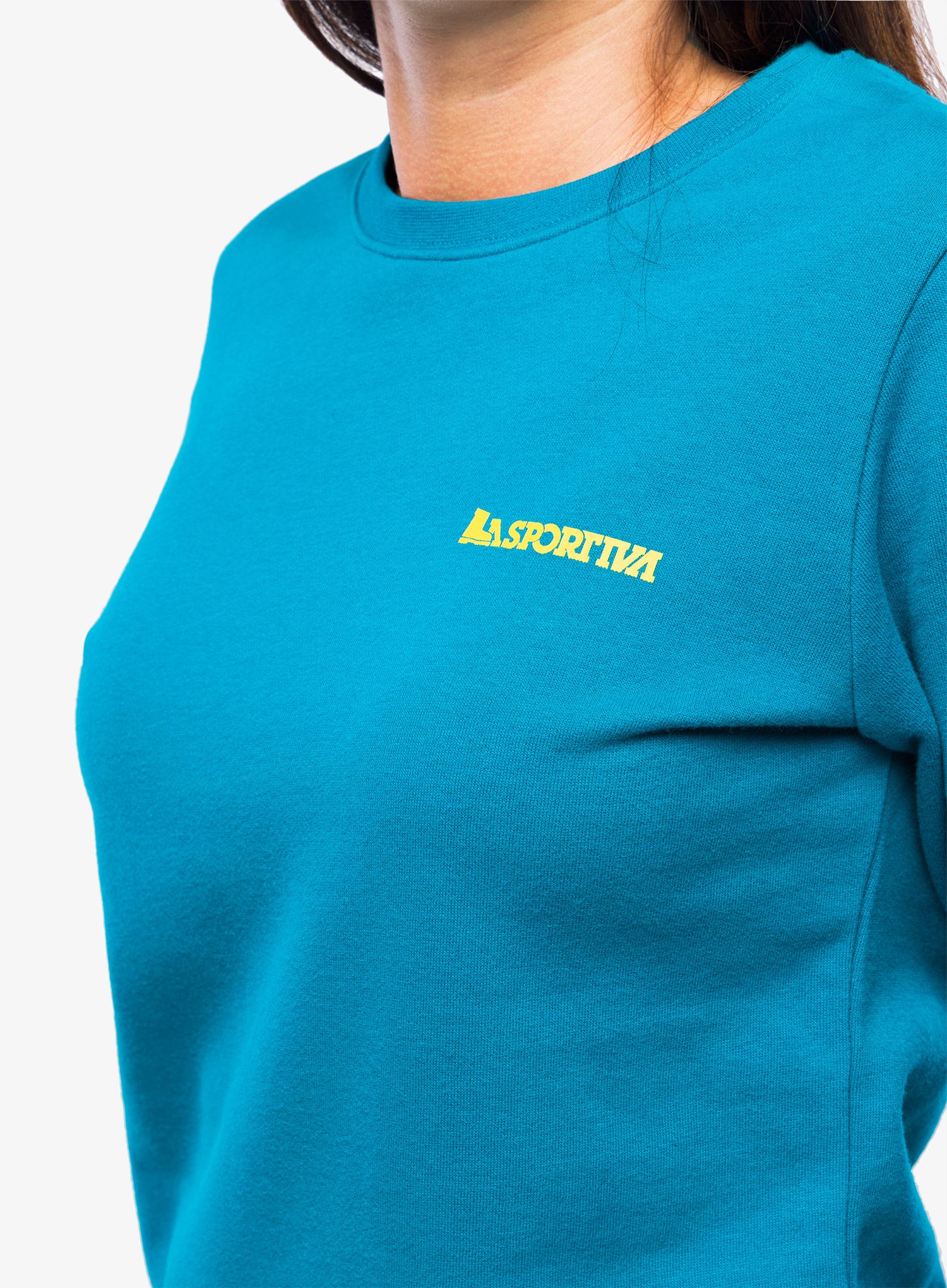 Ženska plezalna jopa La Sportiva Climbing on the Moon Sweatshirt - turchese/giallo