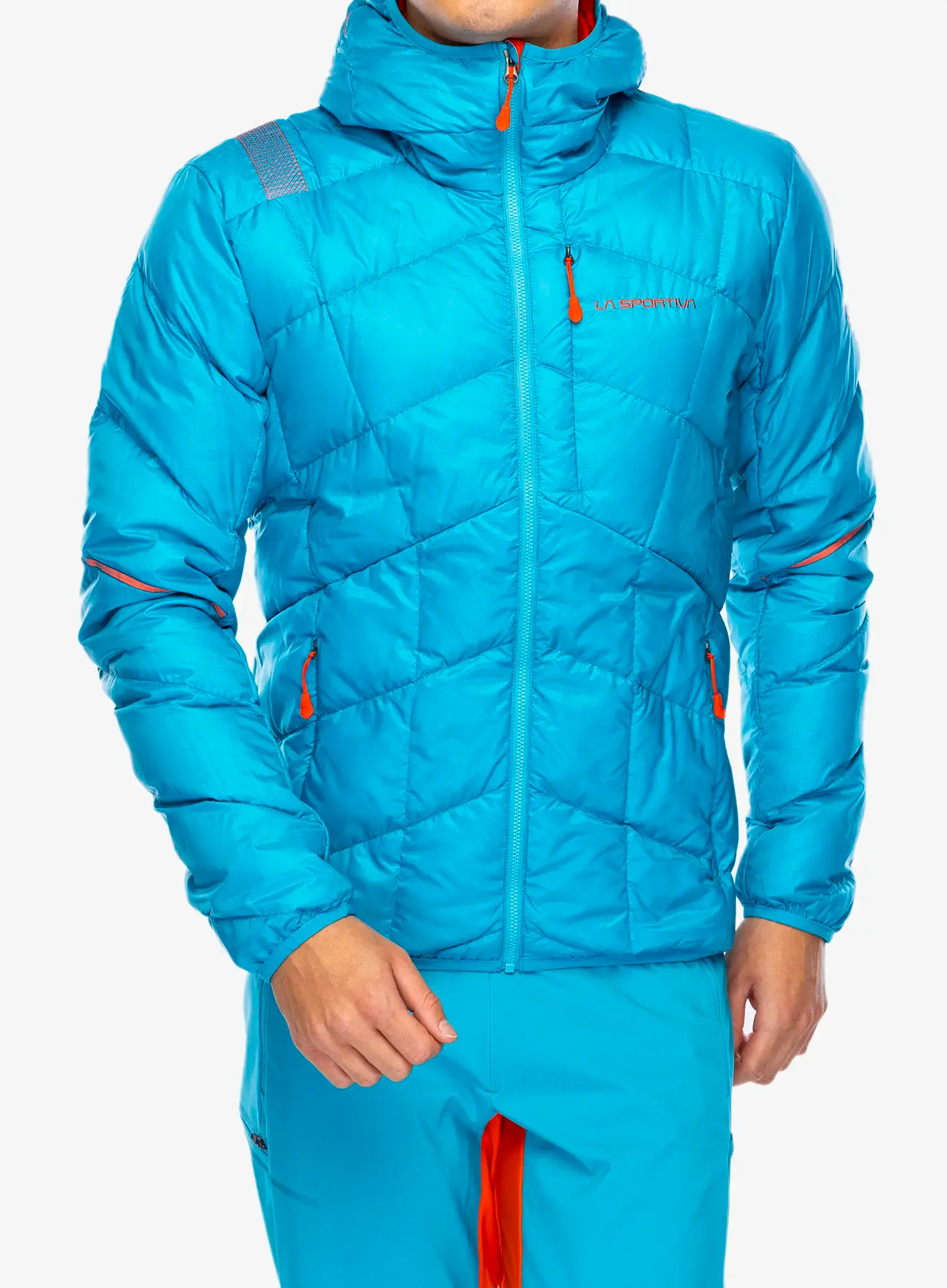 Puhovka La Sportiva Pinnacle Down Jkt - tropic blue/cherry tomato
