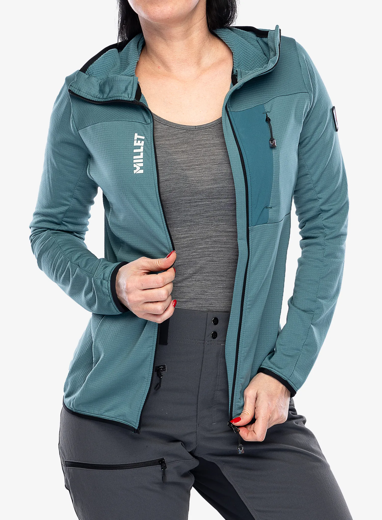 Ženski flis Millet Trilogy Light Grid Hoodie - hydro