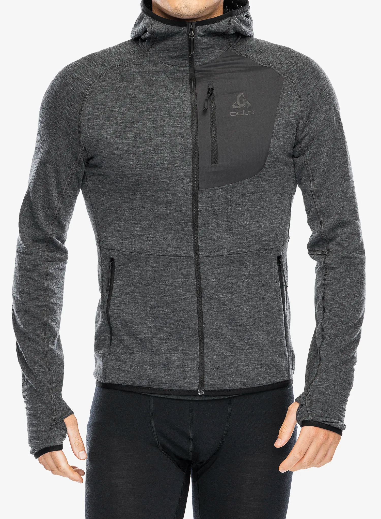 Jopica s kapuco Odlo Ascent Mid Layer Hoody Full Zip - black