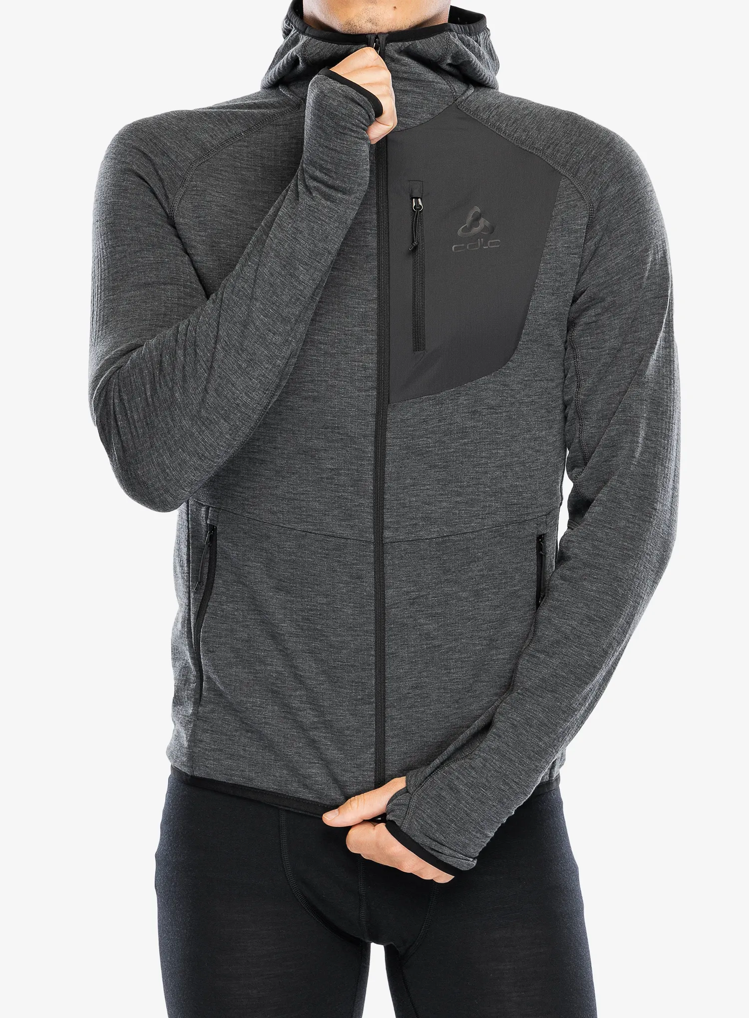 Jopica s kapuco Odlo Ascent Mid Layer Hoody Full Zip - black