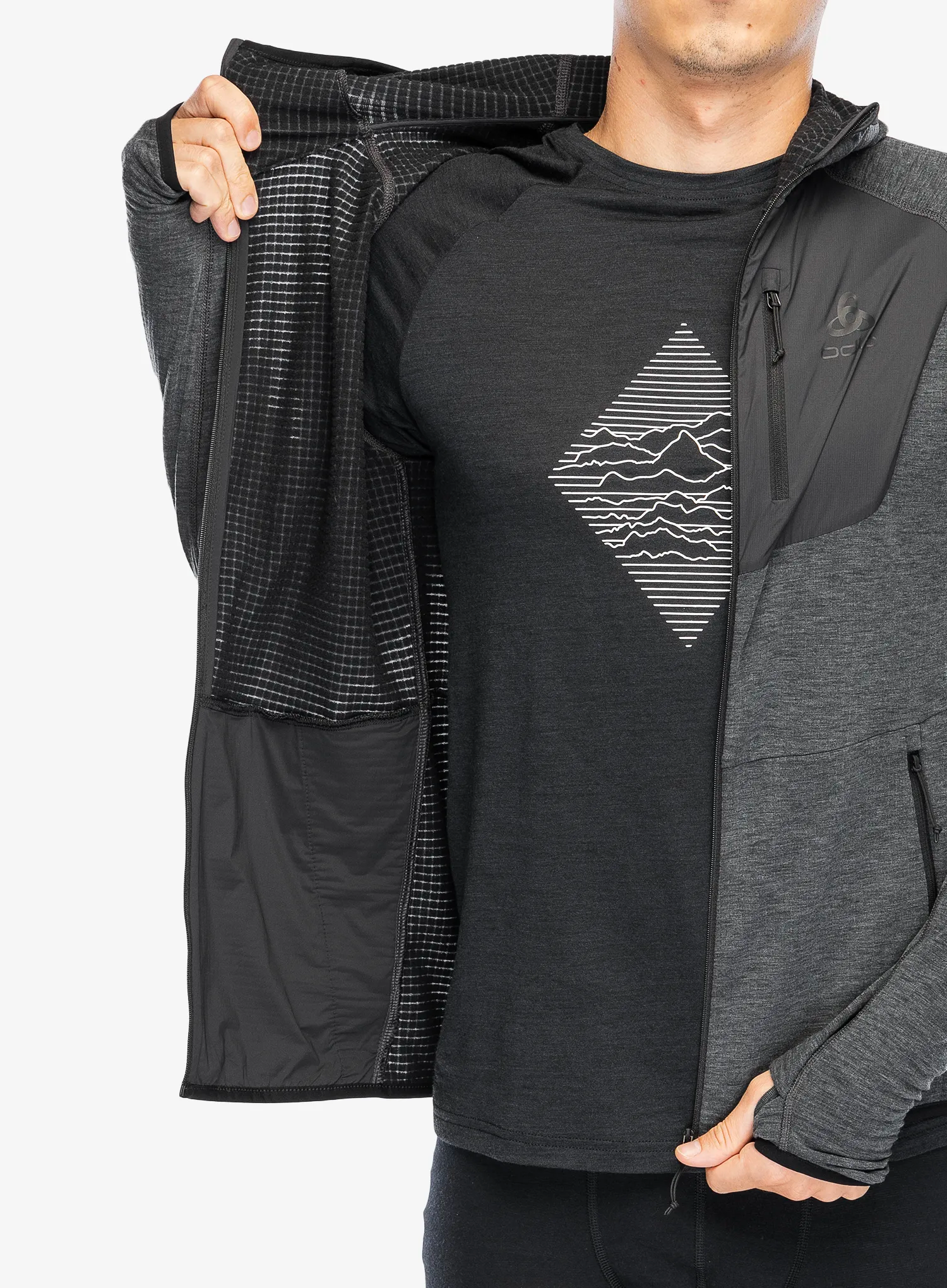 Jopica s kapuco Odlo Ascent Mid Layer Hoody Full Zip - black