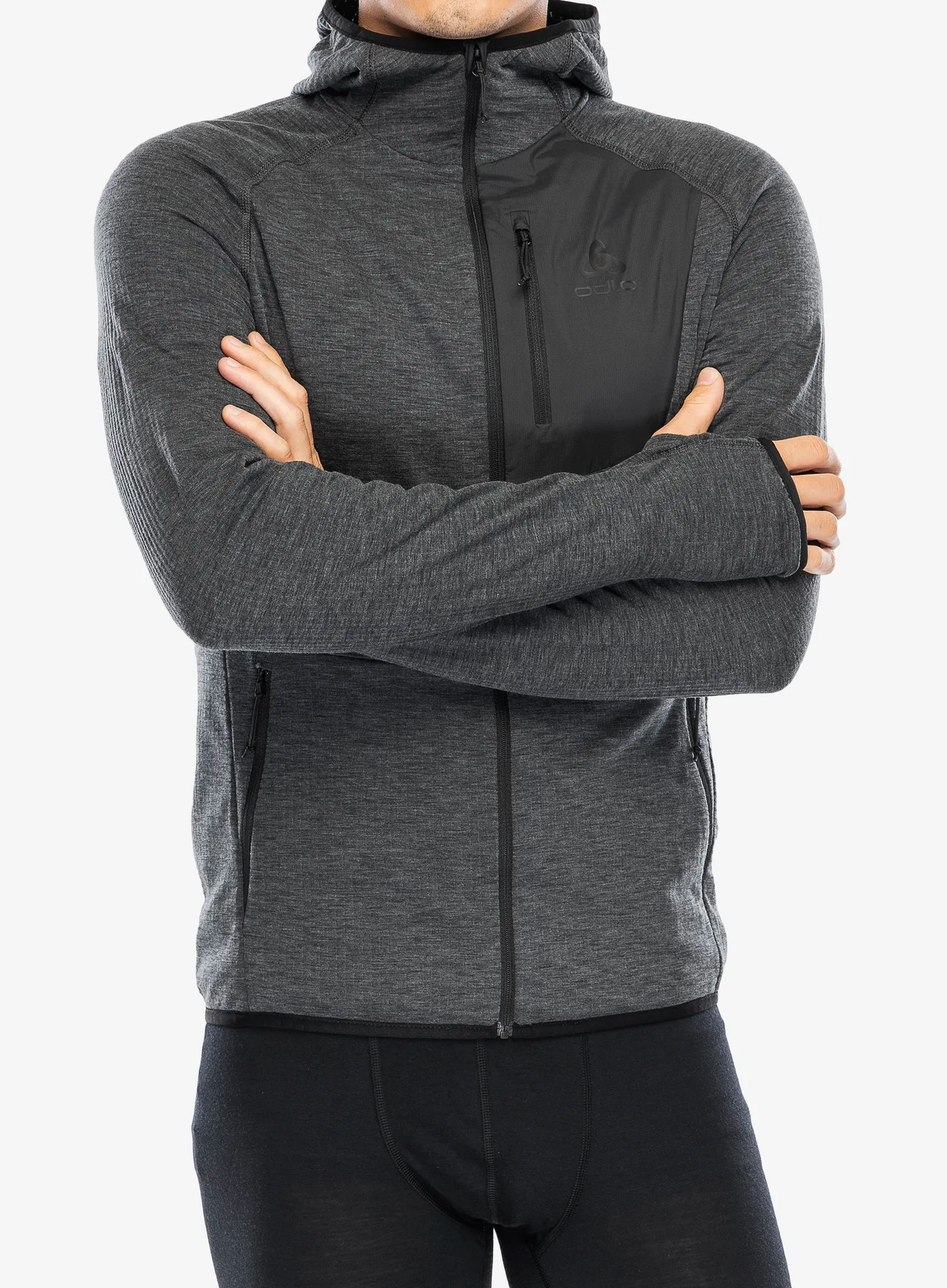 Jopica s kapuco Odlo Ascent Mid Layer Hoody Full Zip - black