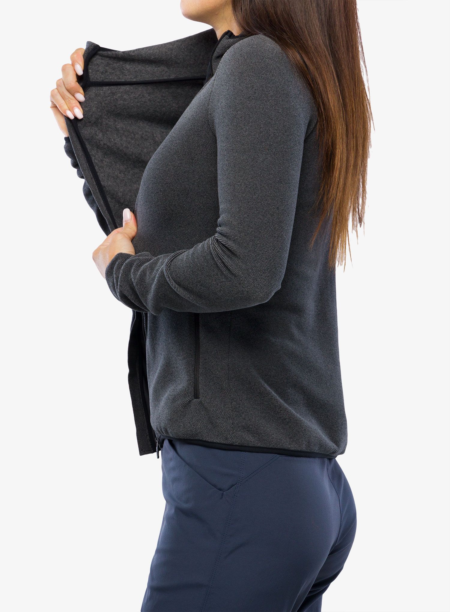 Ženska jopica Odlo Roy Mid Layer Hoody Full Zip - shale grey/black stripes