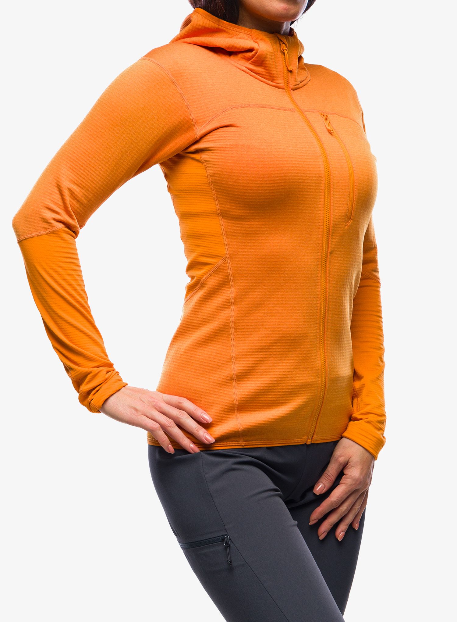Ženska jopa s kapuco Rab Ascendor Hoody - marmalade