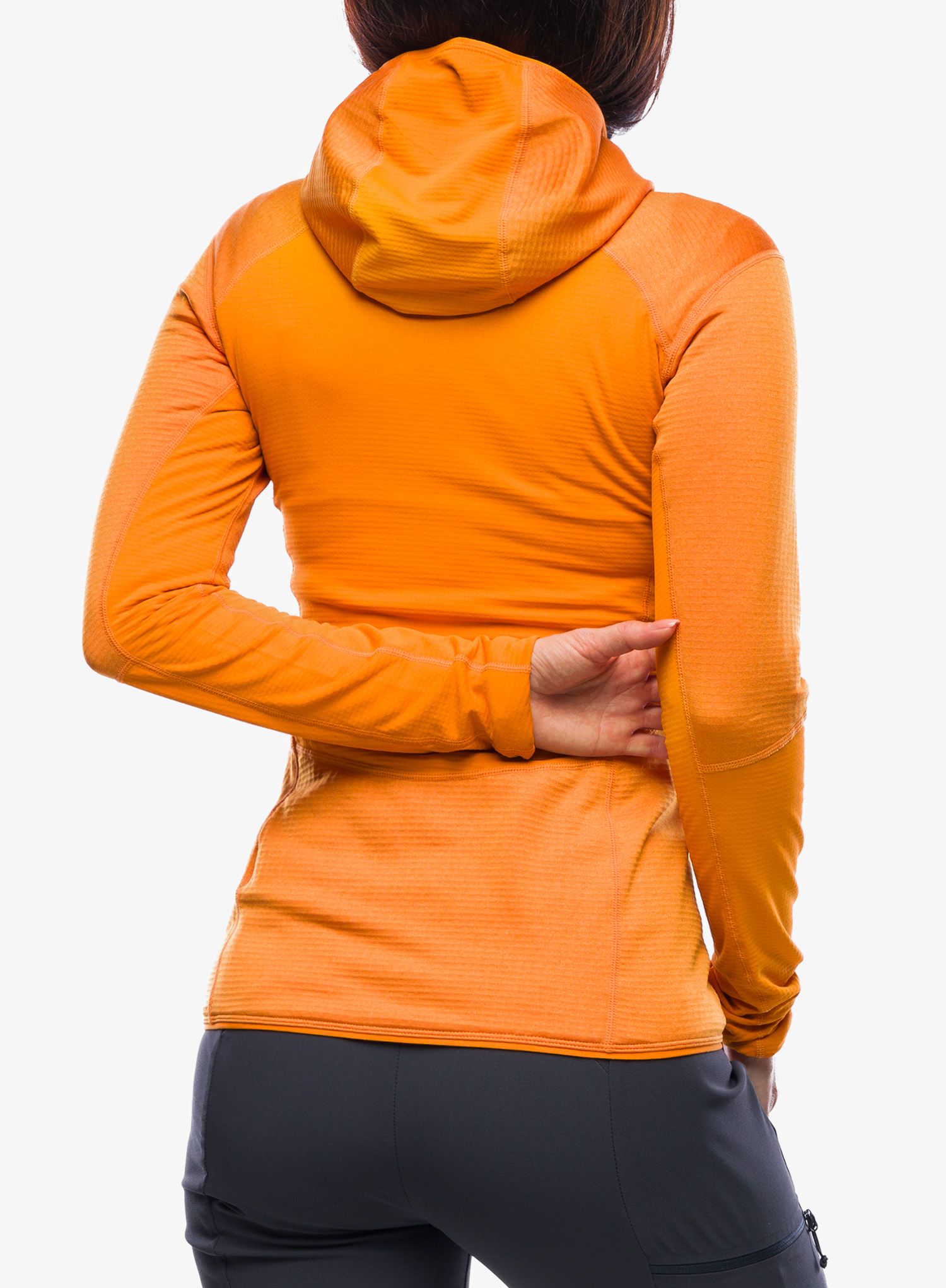 Ženska jopa s kapuco Rab Ascendor Hoody - marmalade