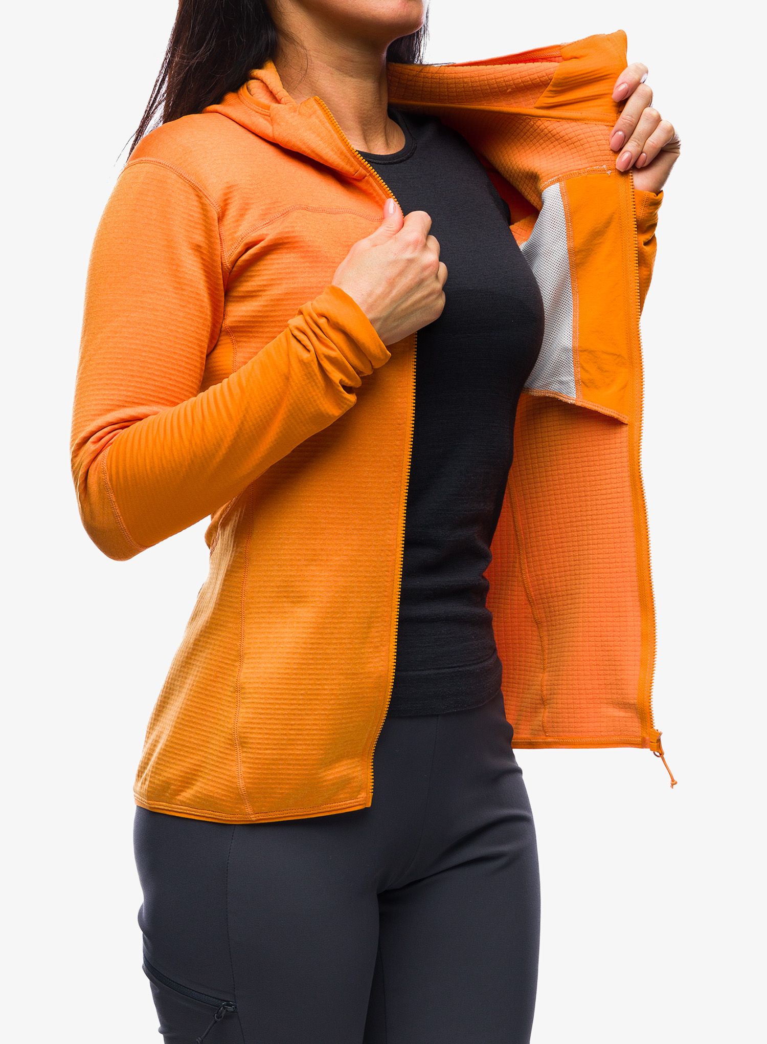 Ženska jopa s kapuco Rab Ascendor Hoody - marmalade