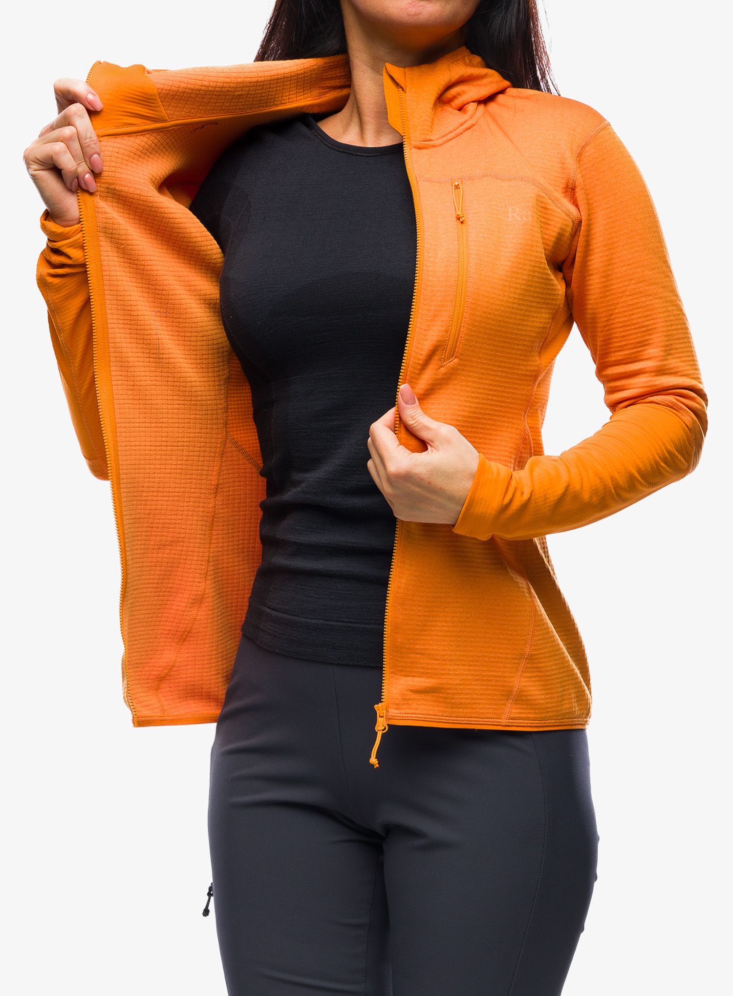 Ženska jopa s kapuco Rab Ascendor Hoody - marmalade