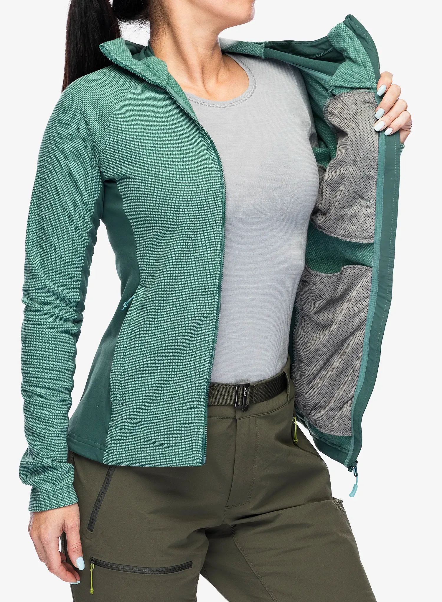 Ženska jopa s kapuco Rab Capacitor Hoody - eucalyptus