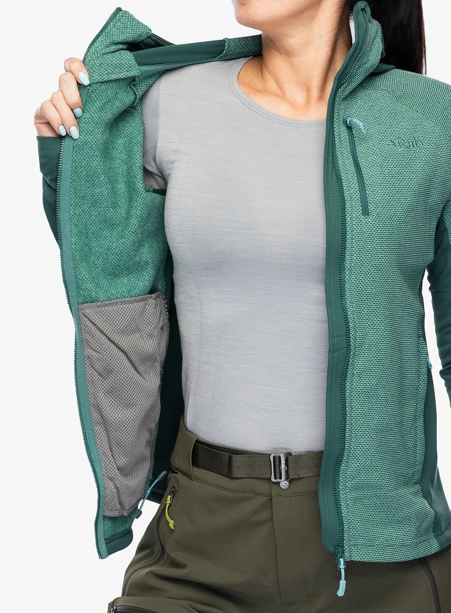 Ženska jopa s kapuco Rab Capacitor Hoody - eucalyptus