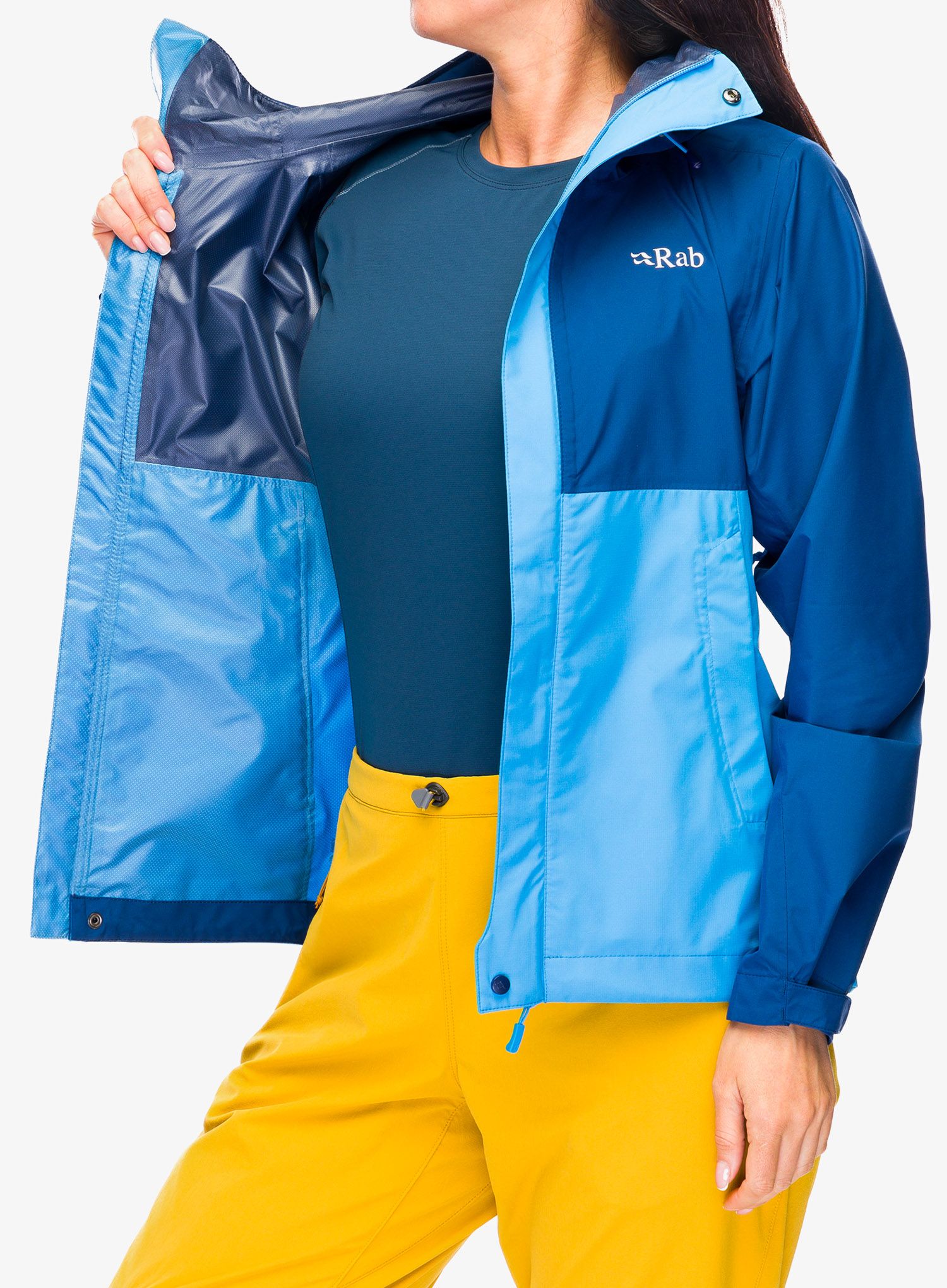 Ženska jakna Rab Downpour Eco Jacket - nightfall blue/alaska blue