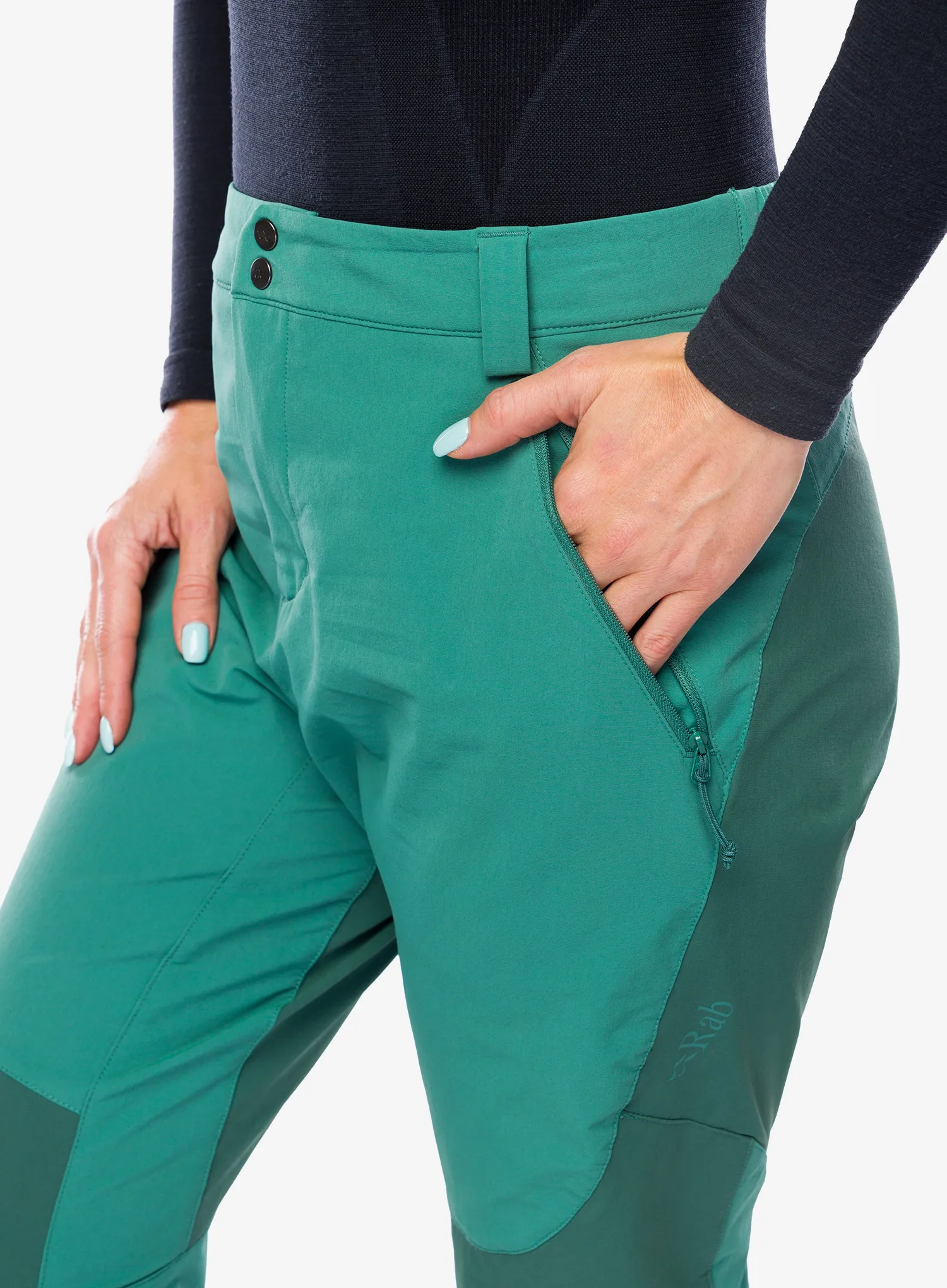Ženske treking hlače Rab Torque Mountain Pants - eucalyptus/green slate