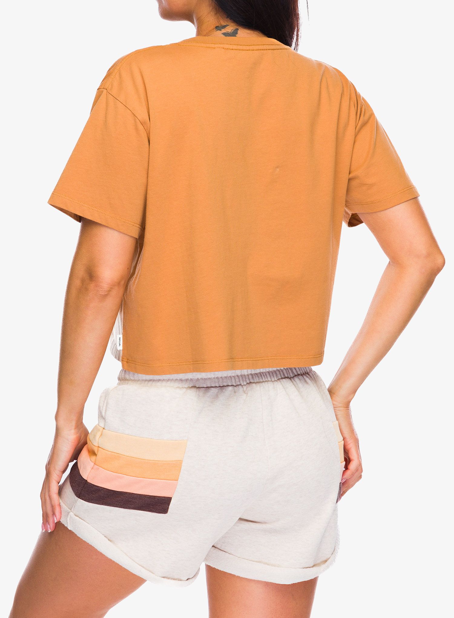 Ženska bombažna majica Rip Curl Block Party Crop Tee - light brown
