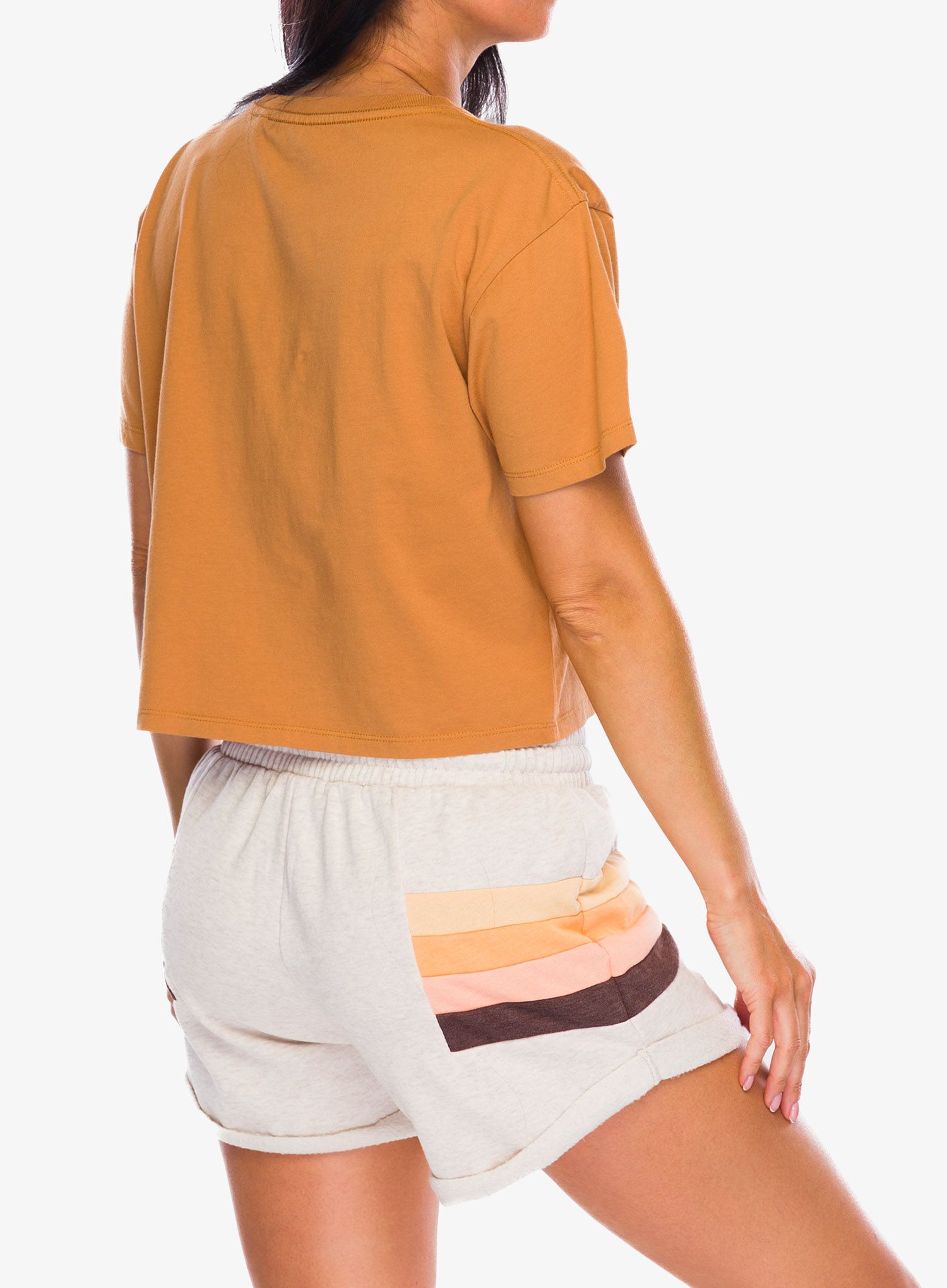 Ženska bombažna majica Rip Curl Block Party Crop Tee - light brown