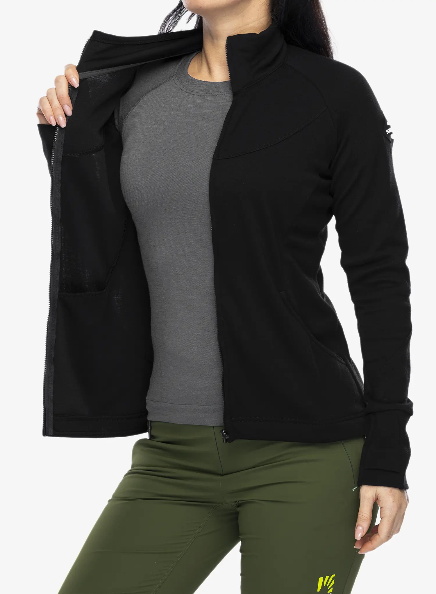 Ženska jopica Sensor Merino Upper Fleece Full Zip - black