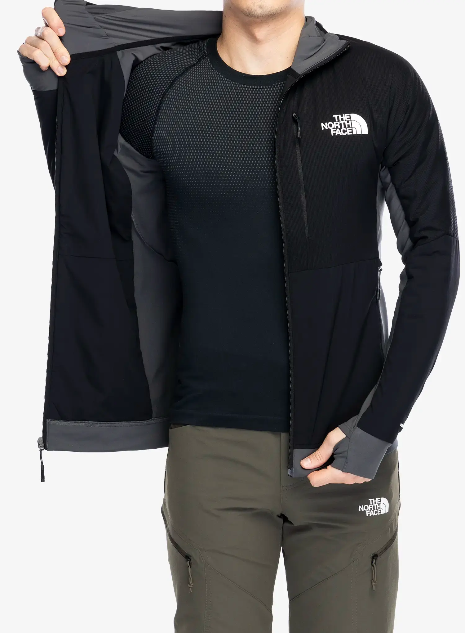 Hibridna jakna The North Face Binntal Hybrid Ventrix Hoodie - black/black/anthracite grey