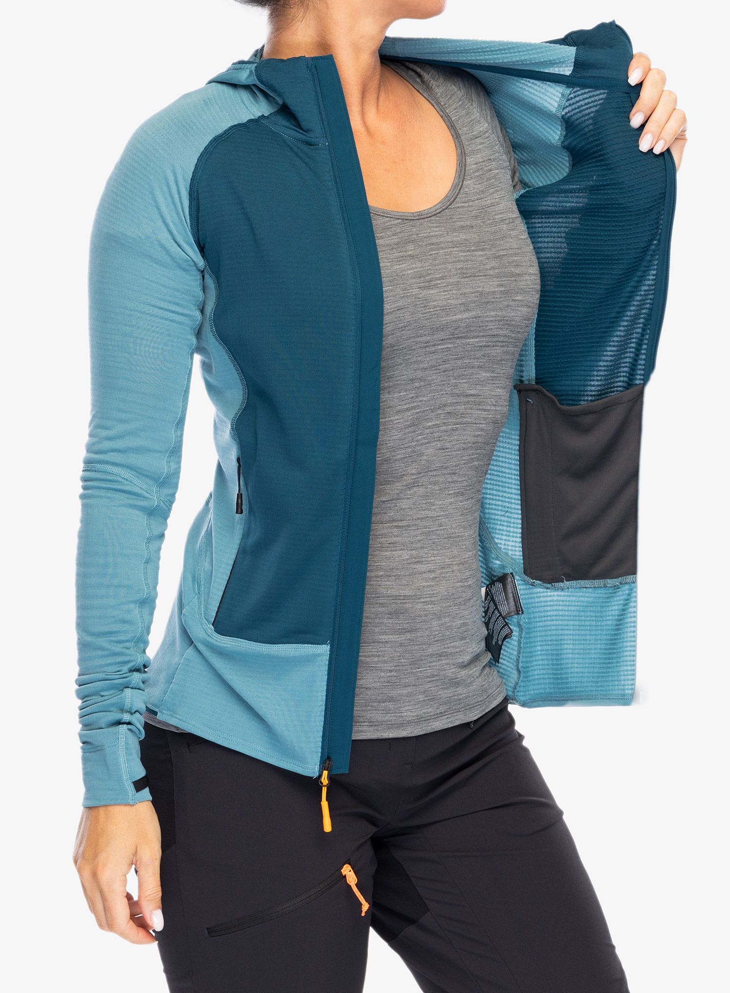 Ženska jopa s kapuco The North Face Bolt Polartec Hoodie - algae blue/midnight petrol