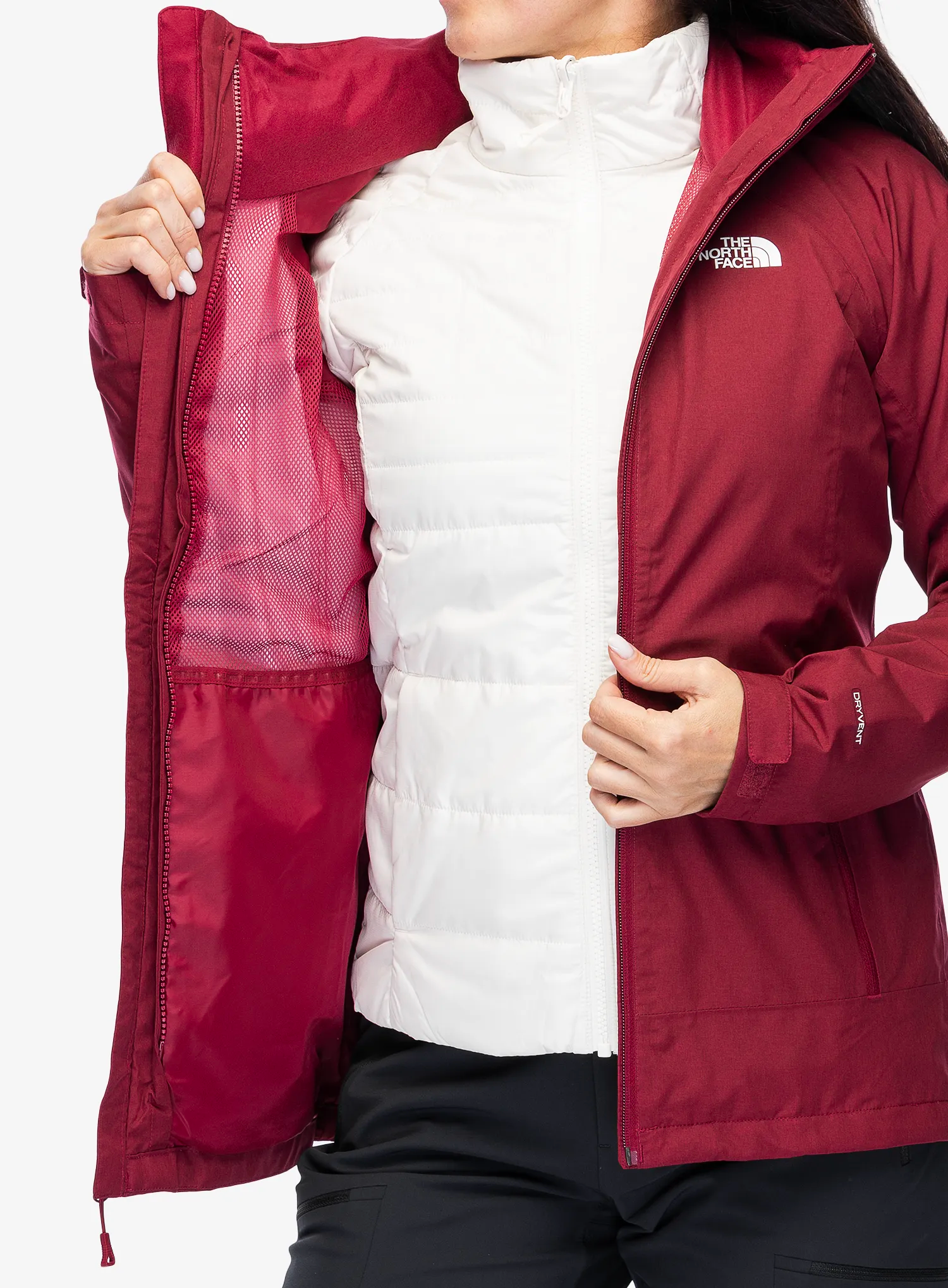 Ženska jakna 3v1 The North Face Inlux Triclimate - beetroot dark/white dune