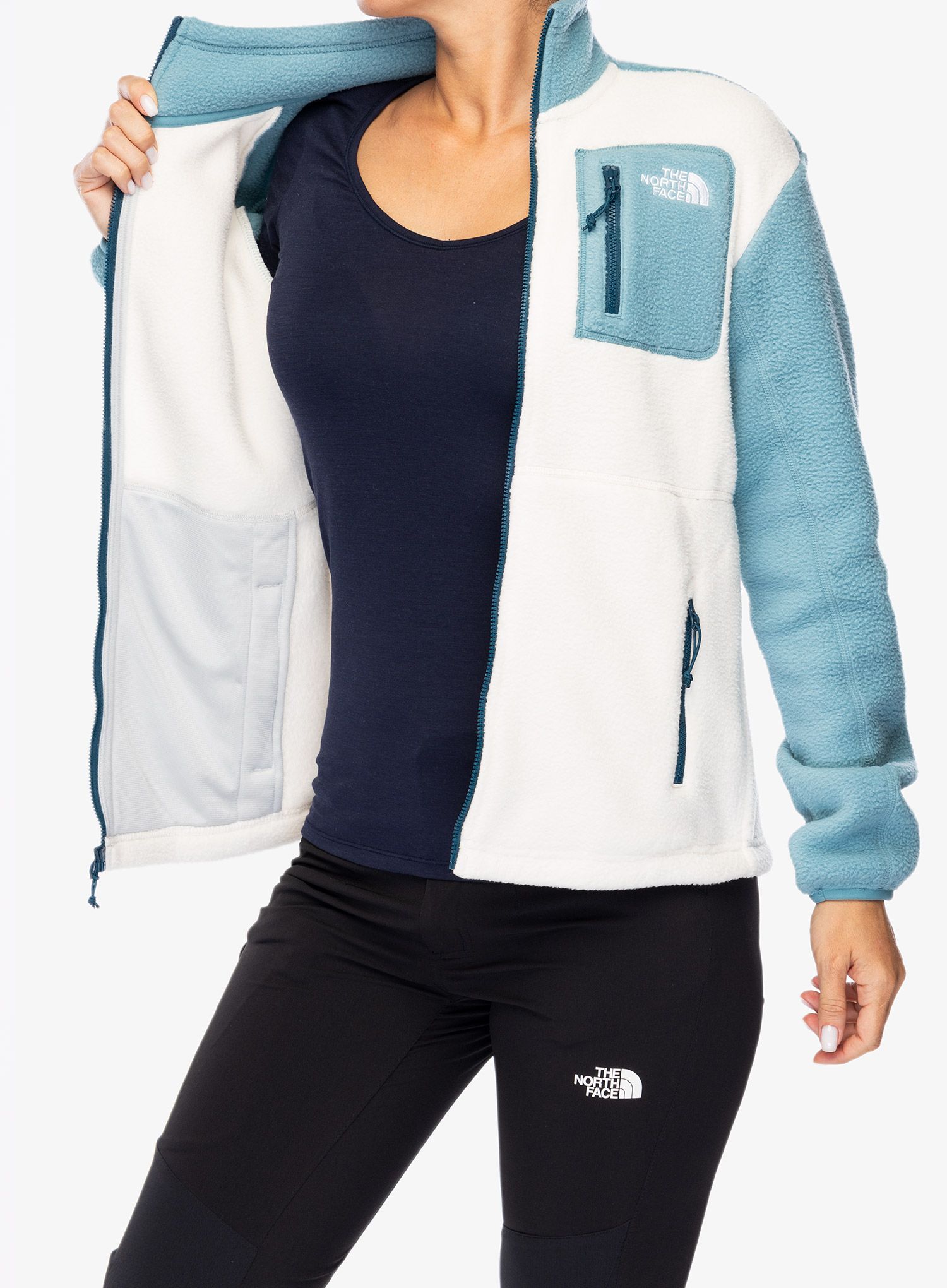 Ženski flis The North Face Yumiori Full Zip - white dune/algae blue