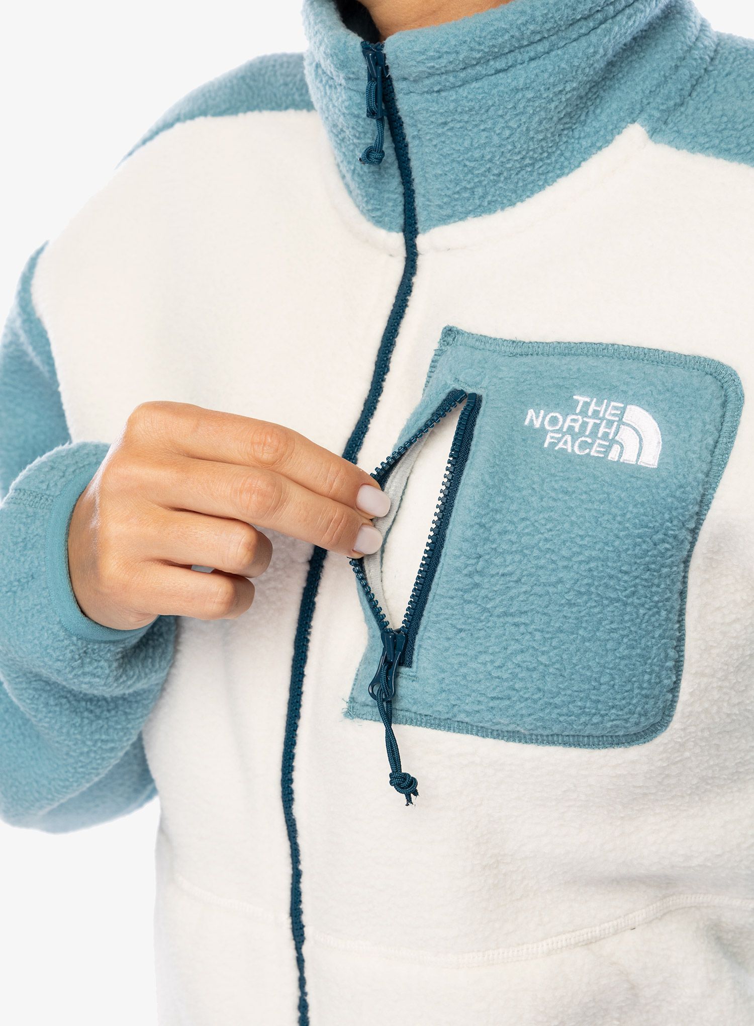 Ženski flis The North Face Yumiori Full Zip - white dune/algae blue