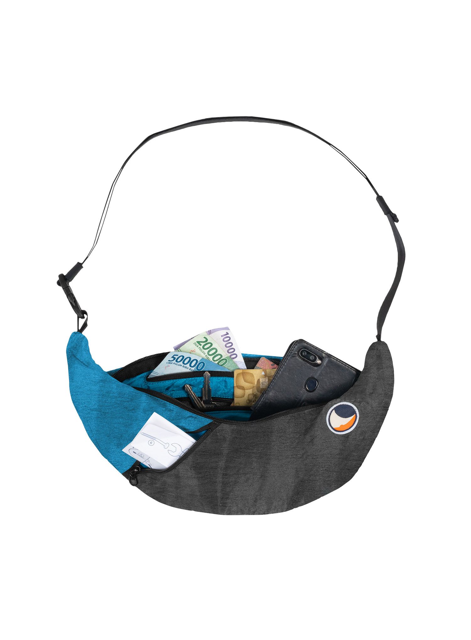 Torba Ticket To The Moon Upcycled Sling Bag - dark grey/aqua
