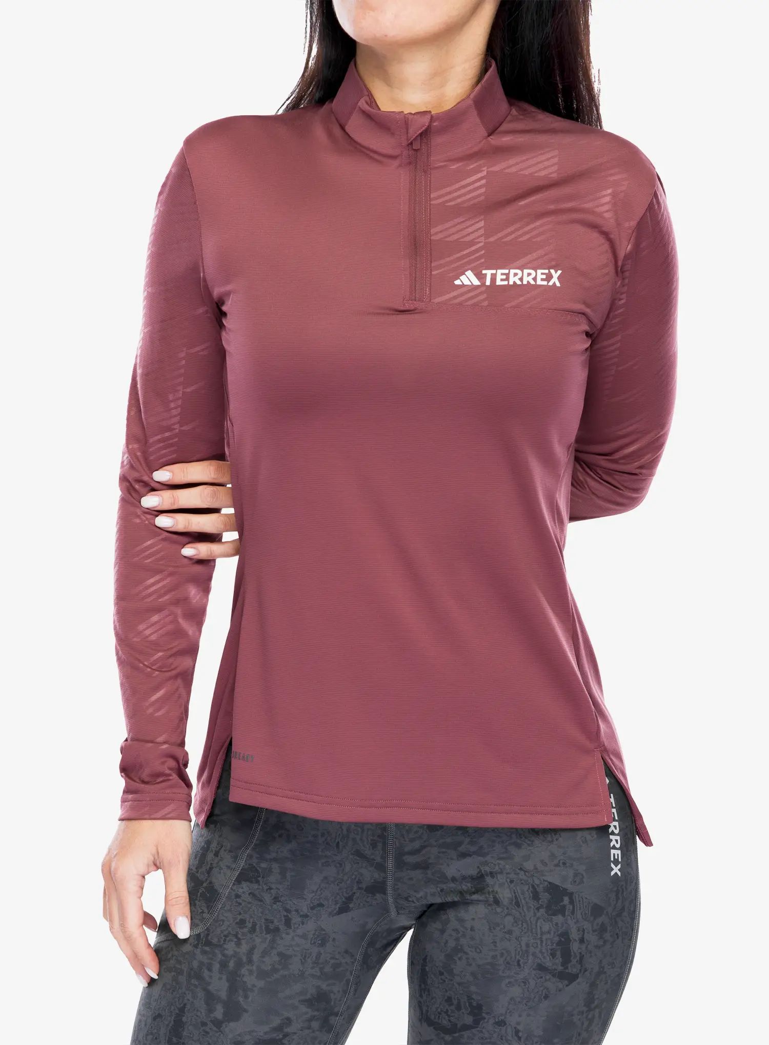 Ženska jopica adidas TERREX Multi Half-Zip LS Tee - quiet crimson