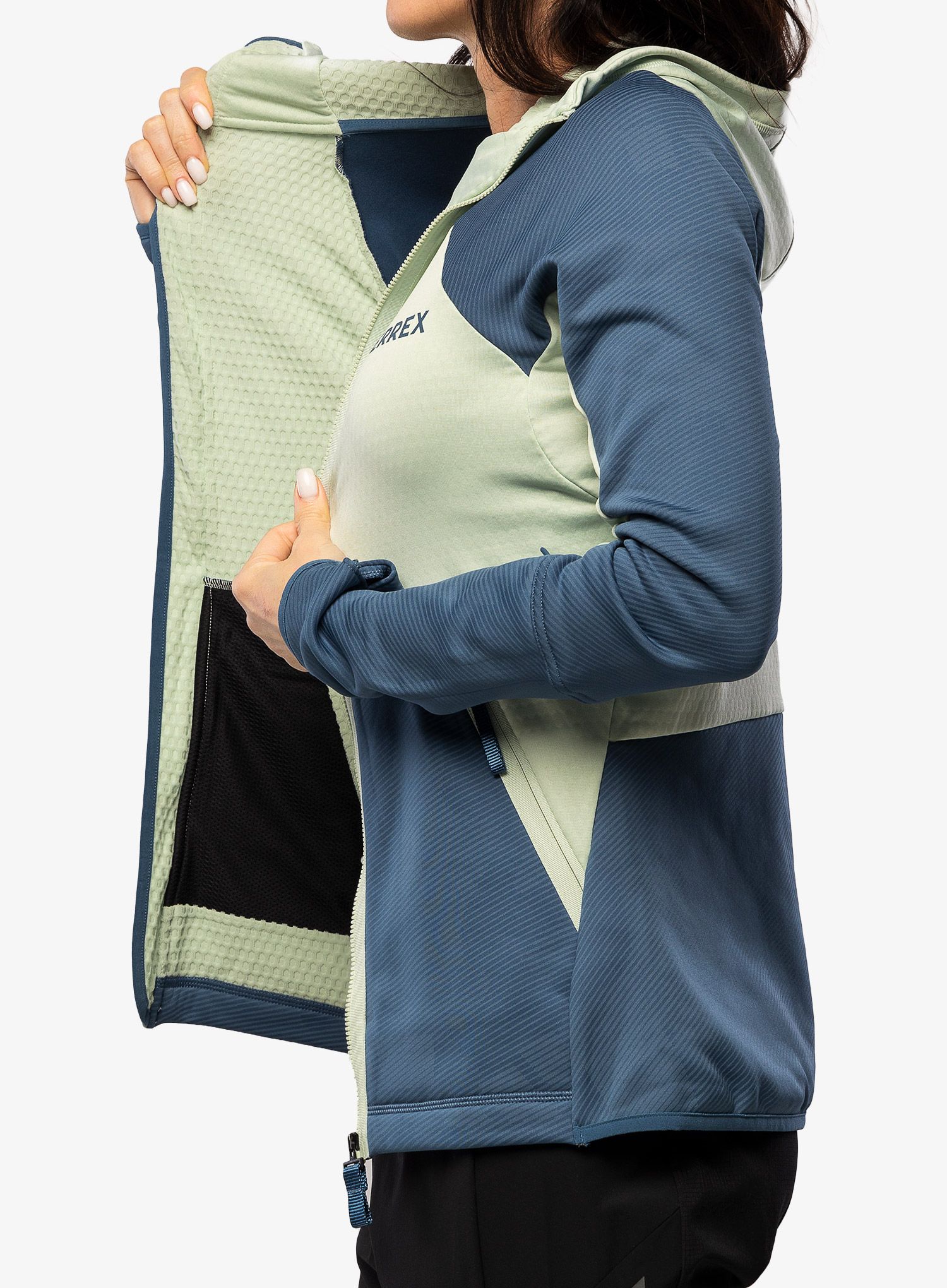 Ženska jopica adidas TERREX Tech Flooce Hooded - linen green/wonder steel