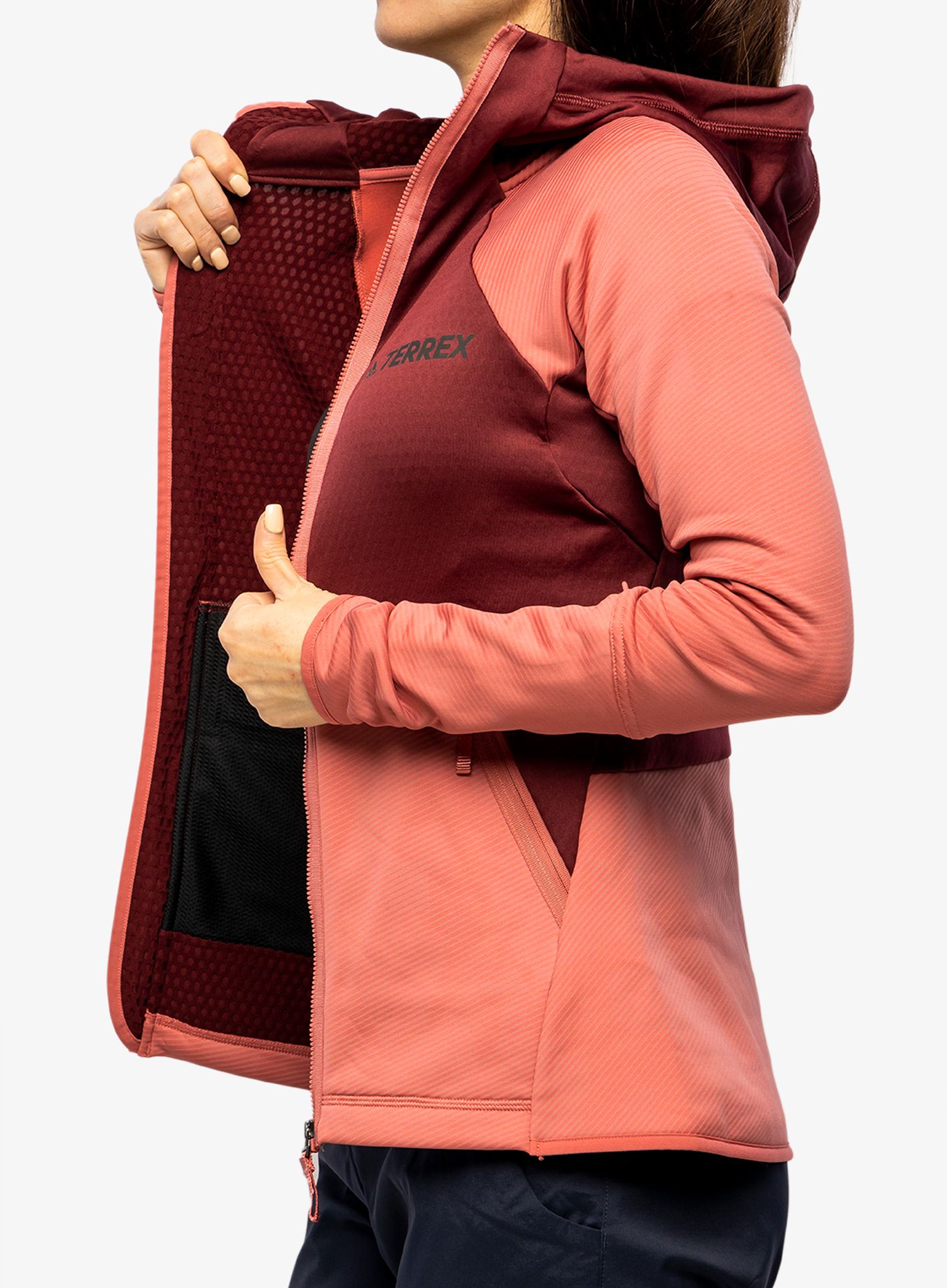 Jopica adidas TERREX Flooce Hooded Hiking Fleece - shadow red/wonder red
