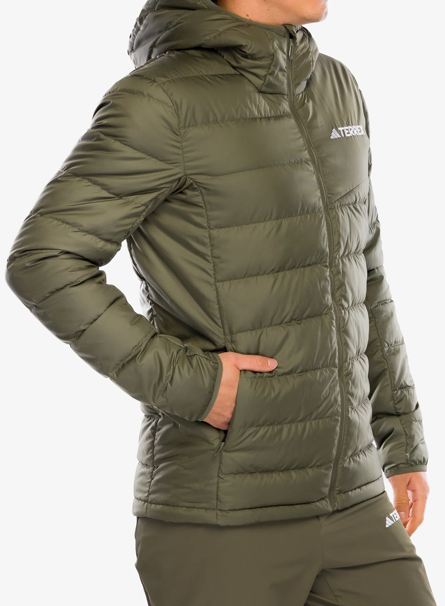 Puhovka adidas TERREX Multi Light Down Hooded Jacket - olive strata