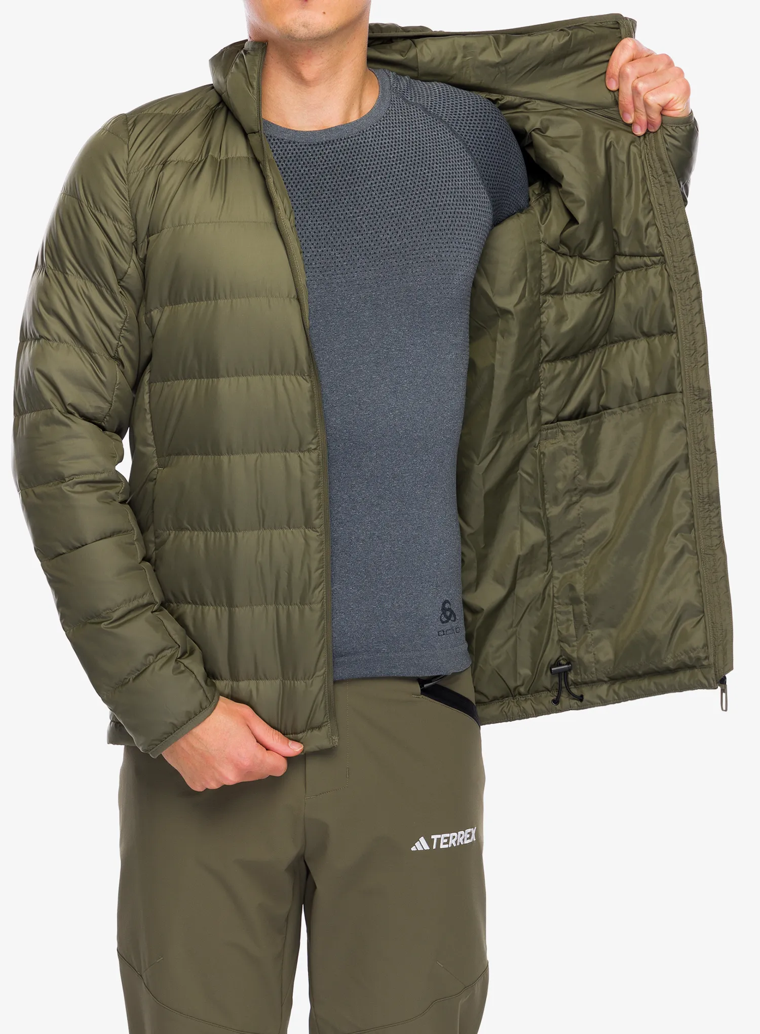 Puhovka adidas TERREX Multi Light Down Hooded Jacket - olive strata