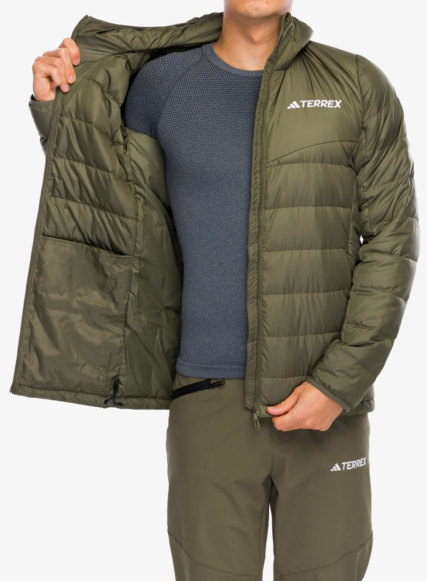 Puhovka adidas TERREX Multi Light Down Hooded Jacket - olive strata
