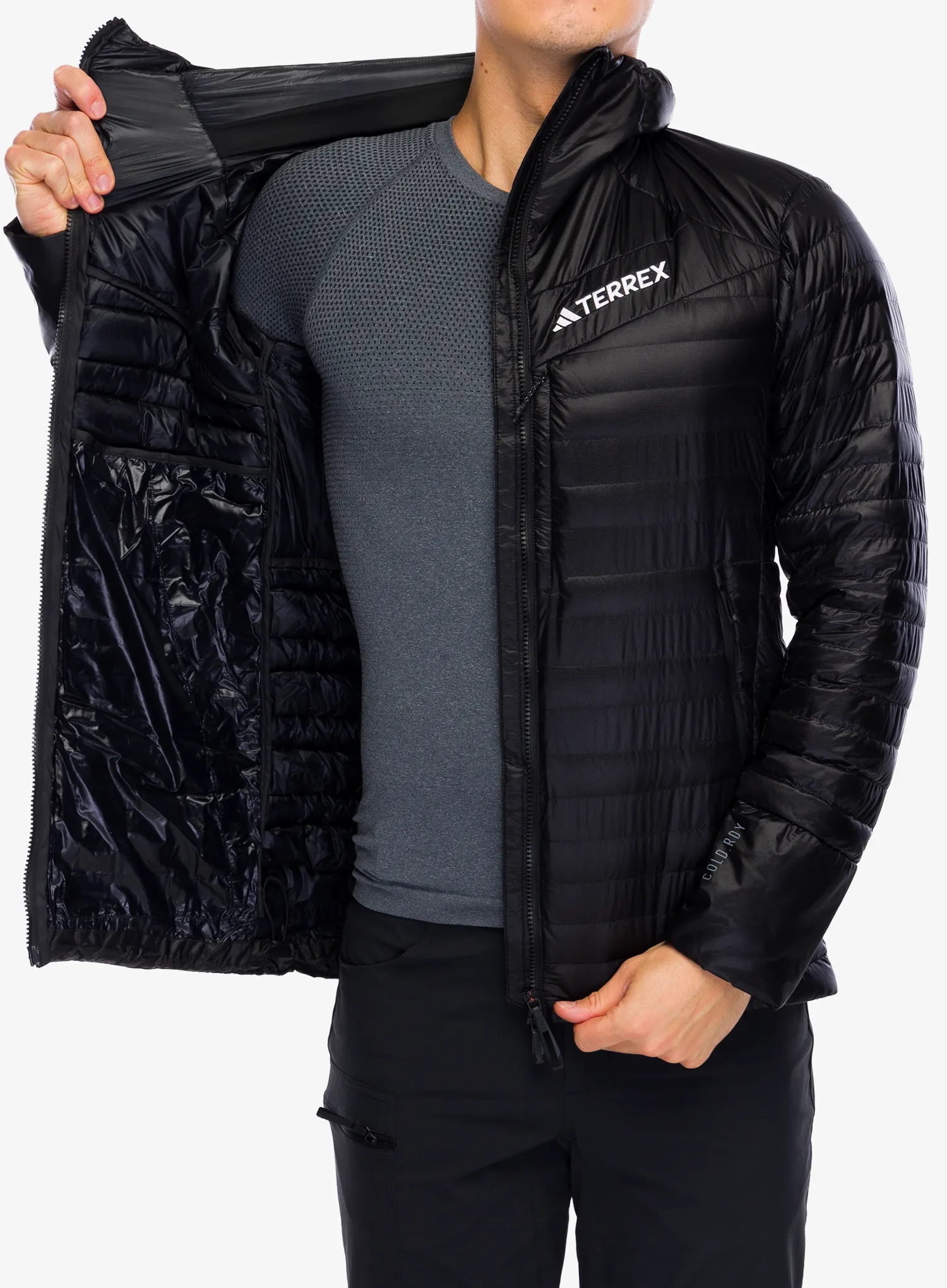 Puhovka adidas TERREX Techrock Down Hooded Jacket - black