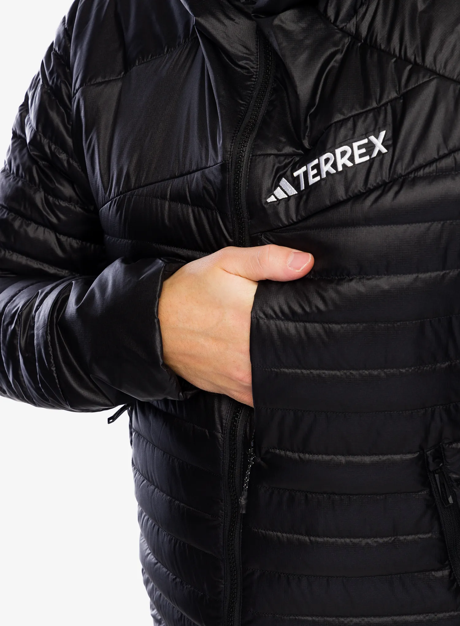 Puhovka adidas TERREX Techrock Down Hooded Jacket - black