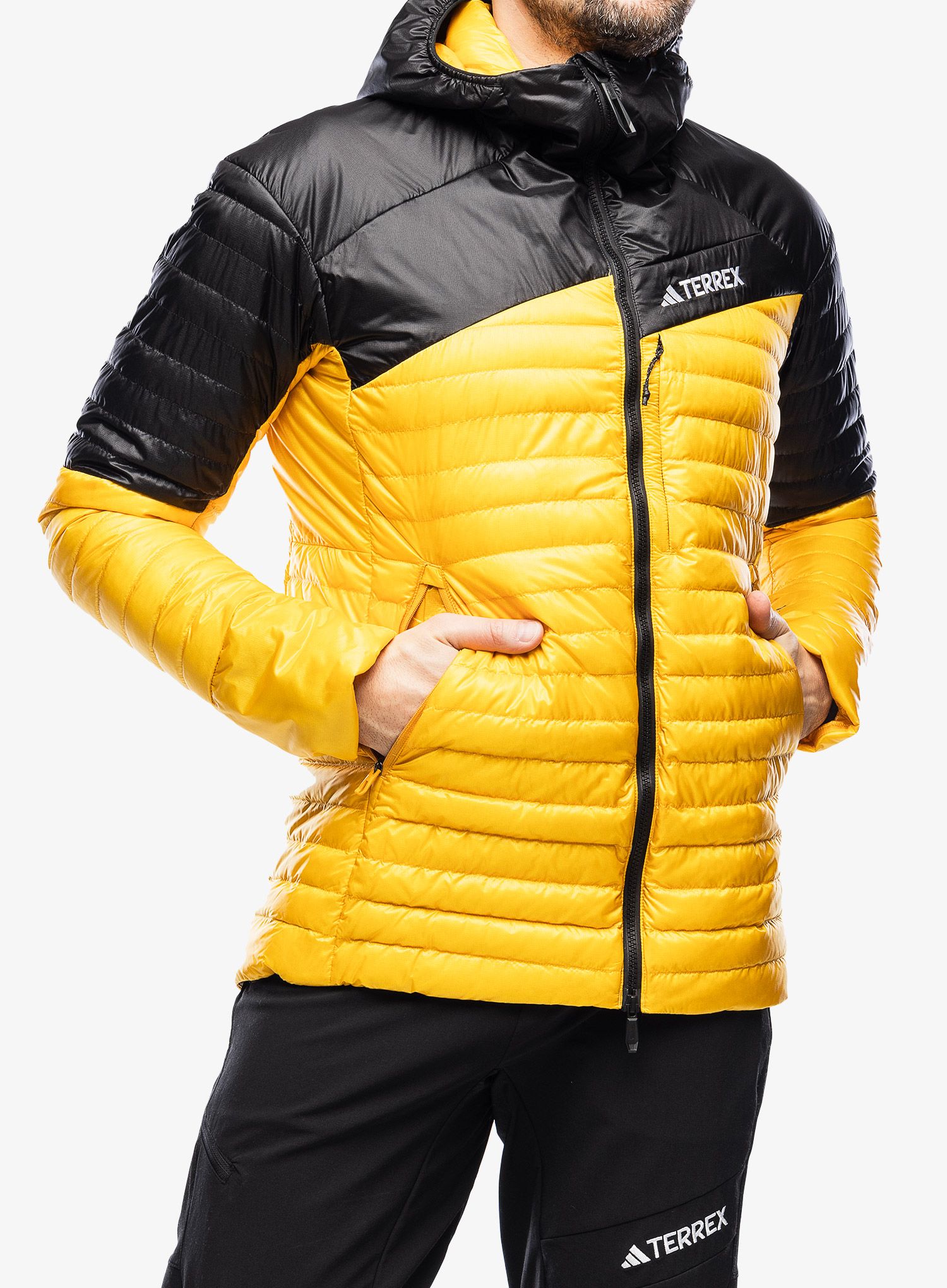 Moška puhovka adidas TERREX Techrock Down Hooded Jacket - preyel/black