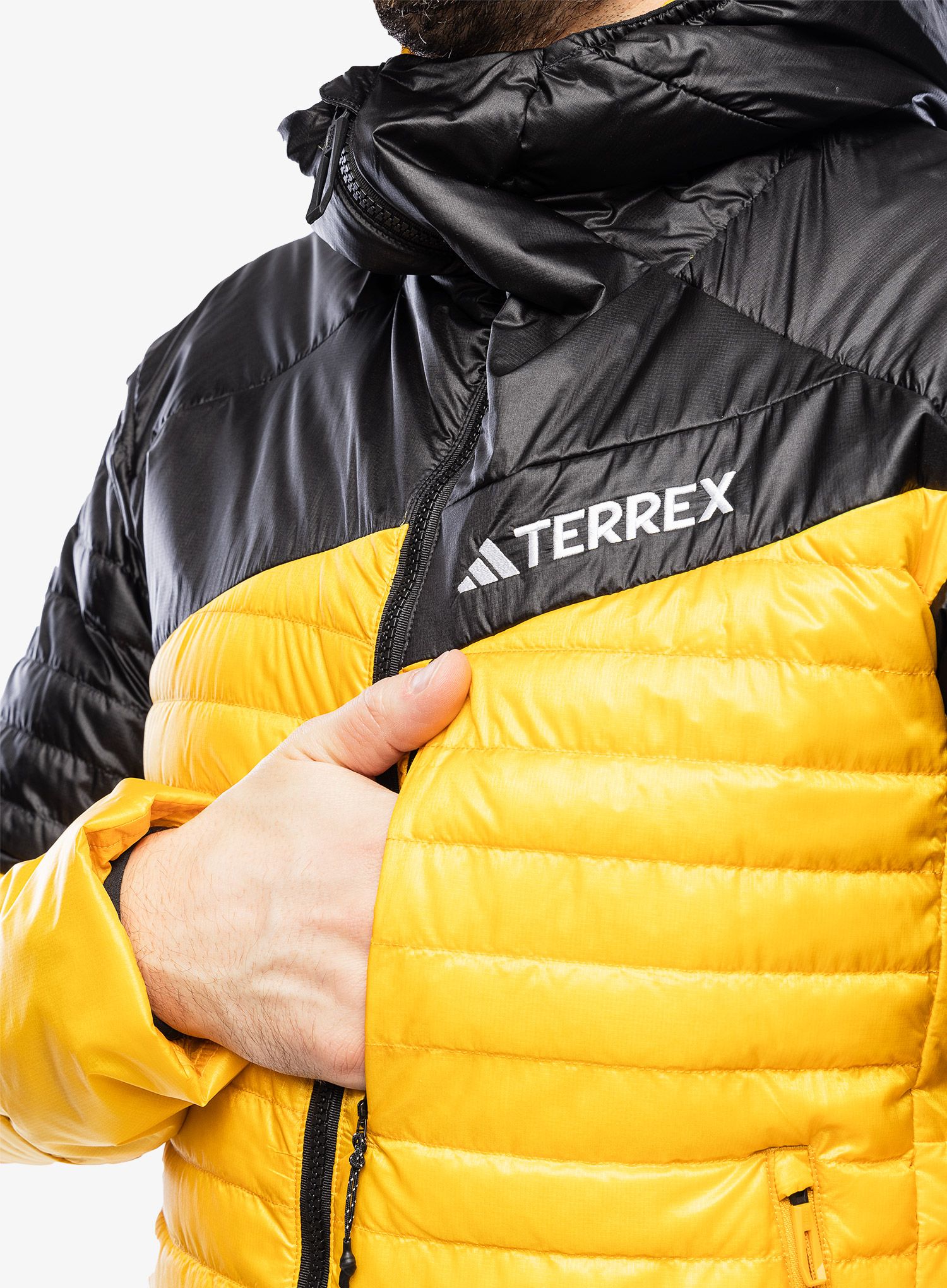 Moška puhovka adidas TERREX Techrock Down Hooded Jacket - preyel/black