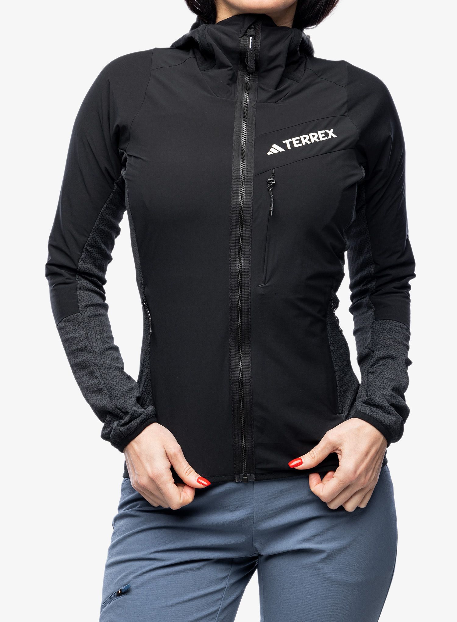 Ženska jakna adidas TERREX Techrock Hooded Wind Fleece Jacket - black
