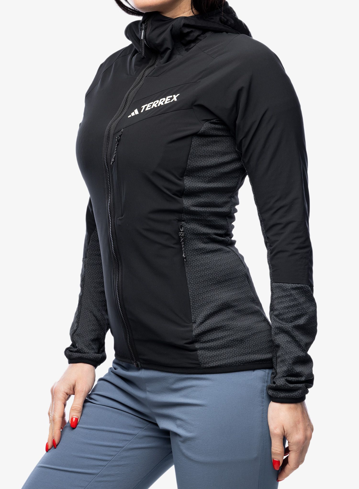 Ženska jakna adidas TERREX Techrock Hooded Wind Fleece Jacket - black
