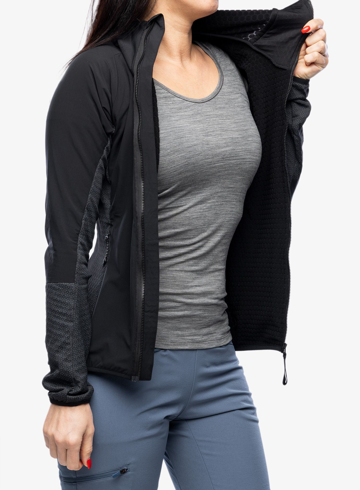 Ženska jakna adidas TERREX Techrock Hooded Wind Fleece Jacket - black